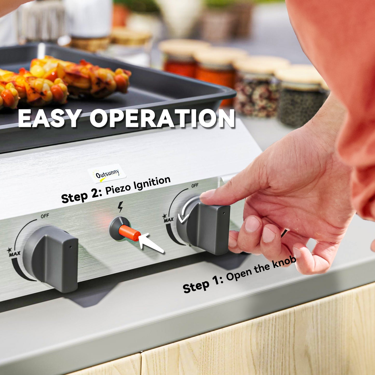 Outsunny Two Burner Portable Gas Grill With Adjustable Two Point Four Kilowatt Burners And Pull Out Grease Tray