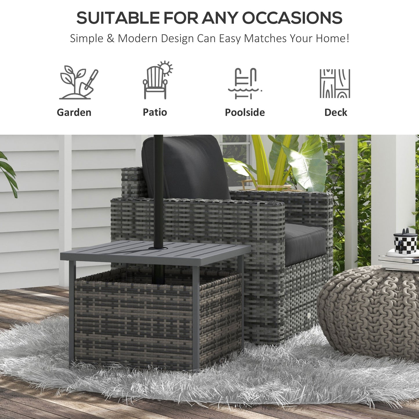 Outsunny Outdoor Rattan Wicker Coffee Table With Umbrella Hole And Under Table Storage For Garden Patio