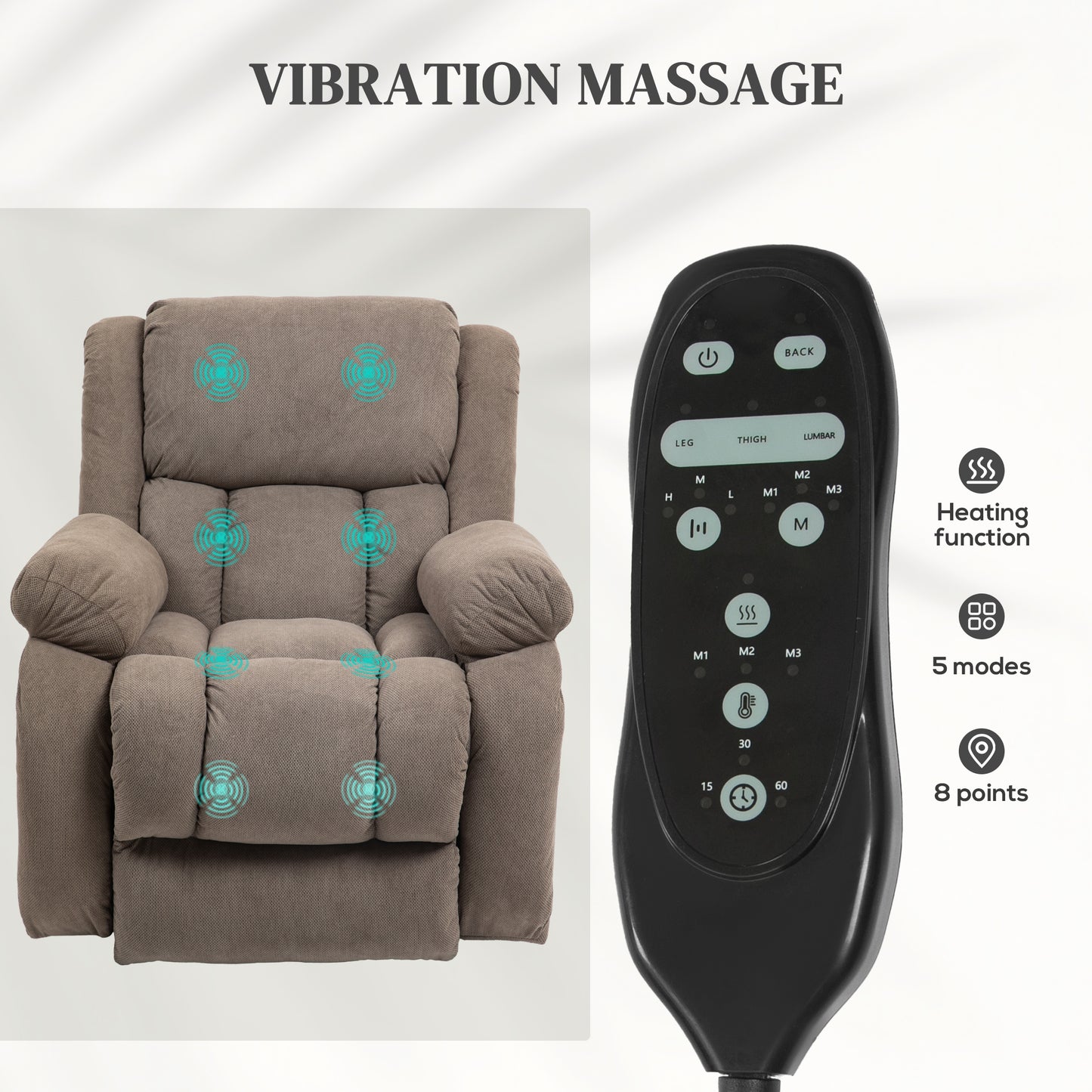 HOMCOM Electric Recliner Lift Chair With Eight Massage Points And Lumbar Heat, USB Port, Light Brown