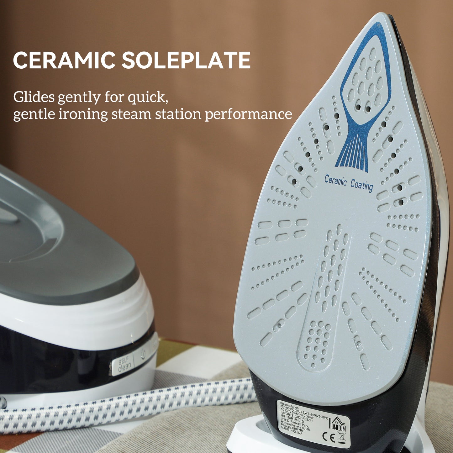 HOMCOM Steam Generator Iron With Self Cleaning 8 Bar Auto Shut Off Ceramic Non Stick Soleplate 1.5L Water Tank Blue