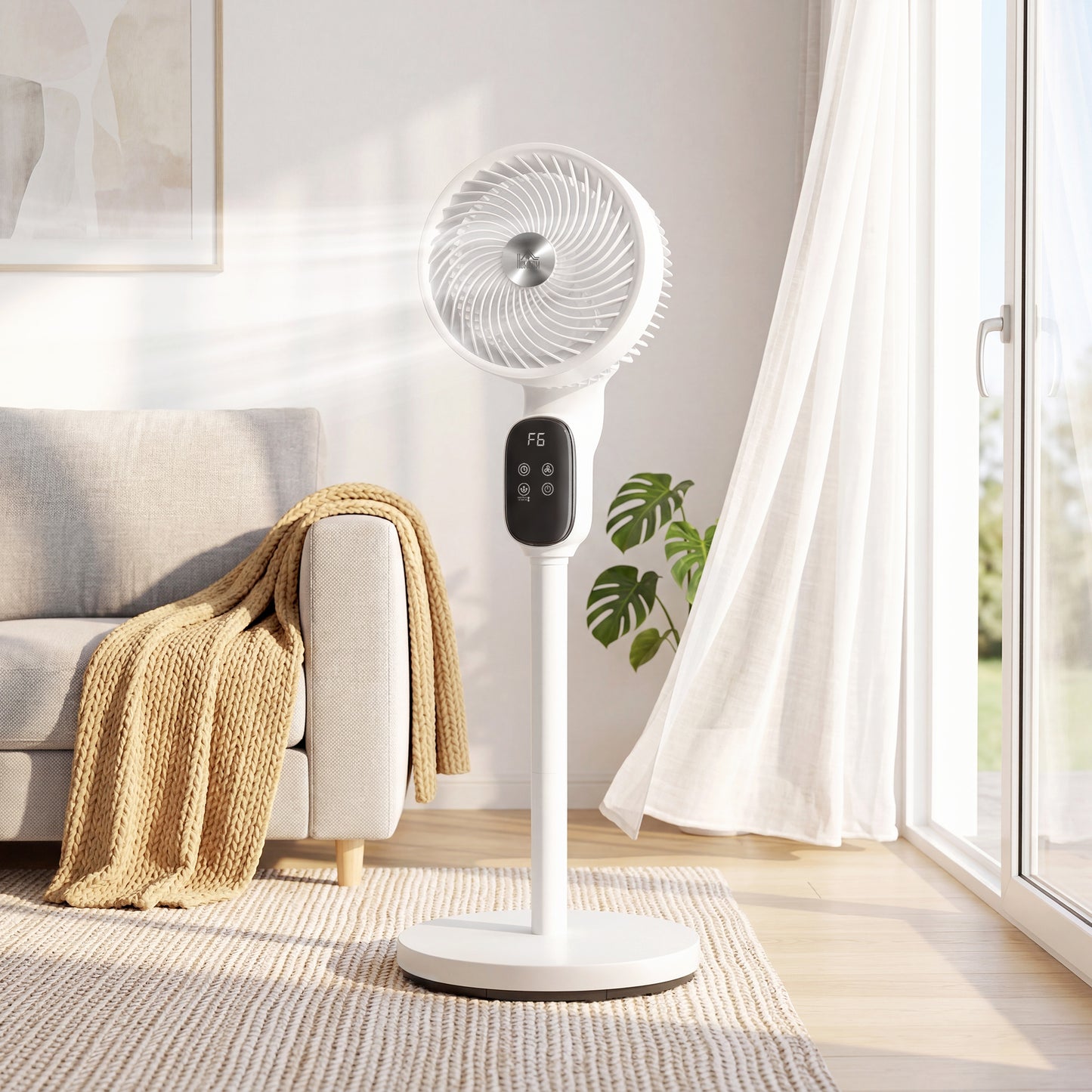 HOMCOM 20 Decibel Silent 39 Inch Standing Pedestal Fan with Remote Oscillating 8 Speeds Adjustable Height White
