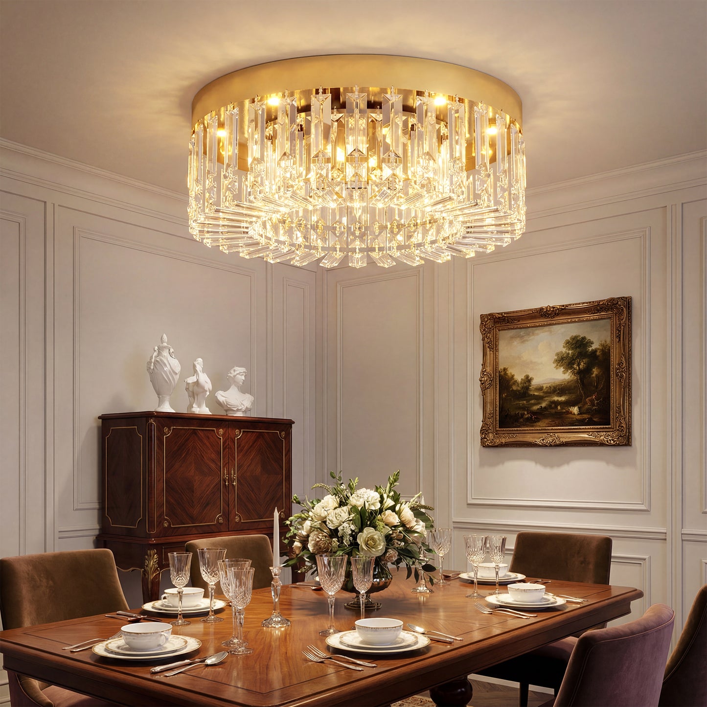 HOMCOM Crystal Chandeliers With 225 Crystal Pendants 8 Light Ceiling Fixture for Living Room Bedroom Dining Gold Tone
