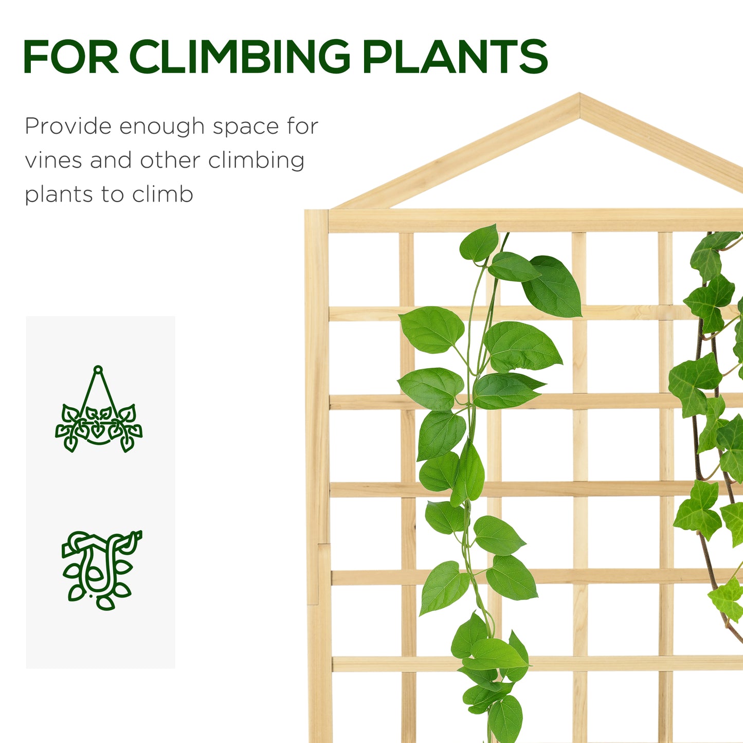 Outsunny Garden Planters With Back Trellis For Vine Climbing Distressed Wooden Raised Beds 90x43x150 cm Natural Tone