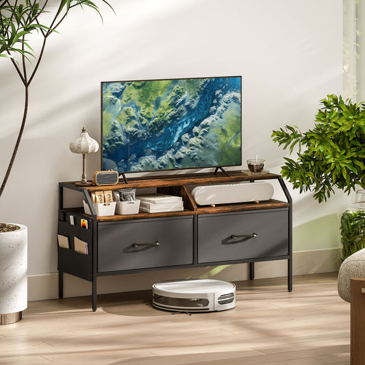 HOMCOM Industrial Style TV Stand Cabinet Brown For 55 Inch TV With Two Drawers Shelves And Side Pockets