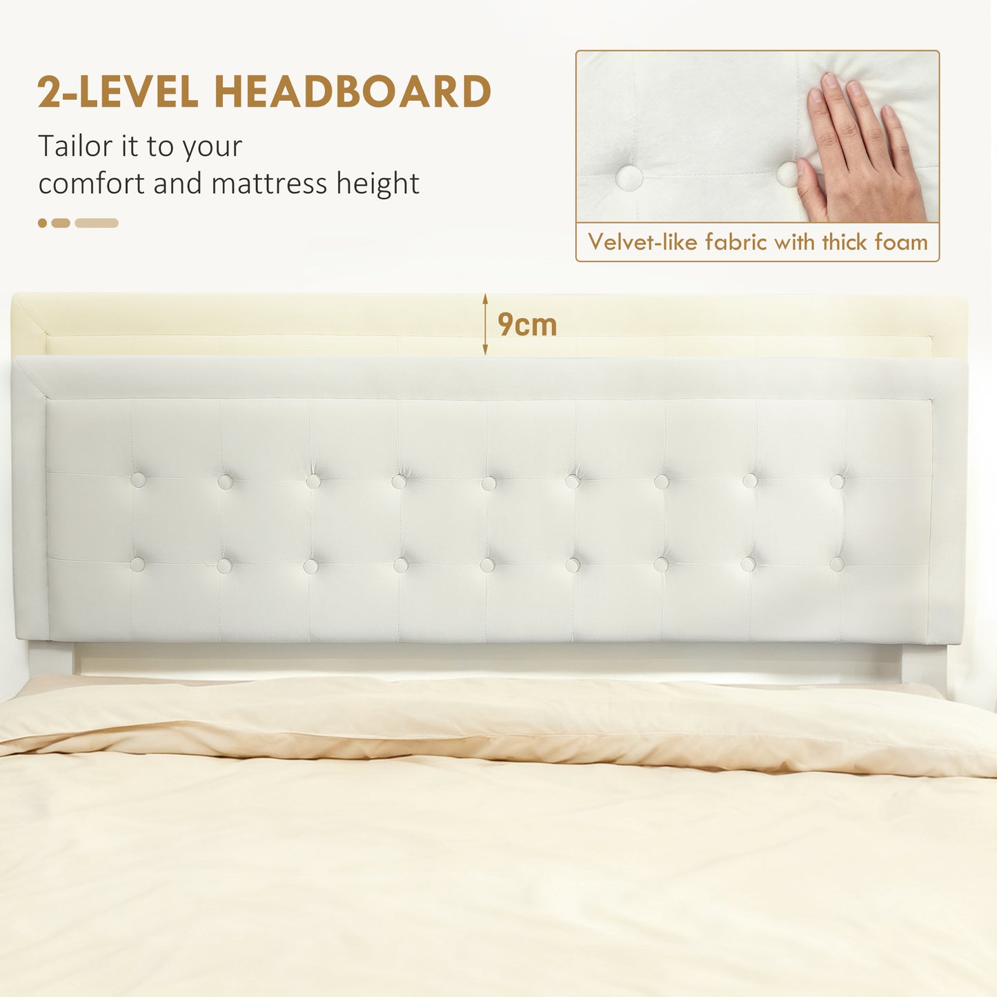 HOMCOM King Size Ottoman Bed Frame With Front Drawer And Gas Lift Storage In Cream