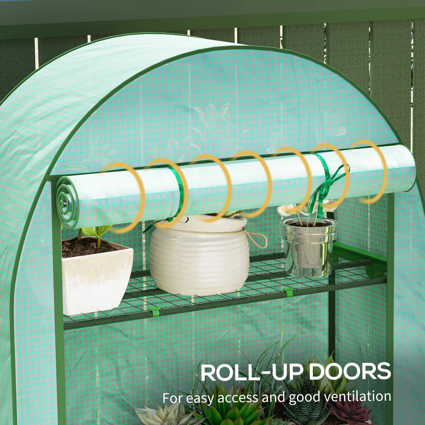 Outsunny Four Shelf Mini Greenhouse in Green with UV Protective Cover and Roll Up Door for Easy Access