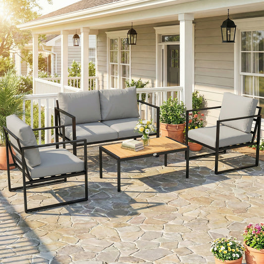 Outsunny Outdoor Garden Furniture Set 4 Piece Patio Set With Slatted Table For Balcony Conservatory Indoor Outdoor Use