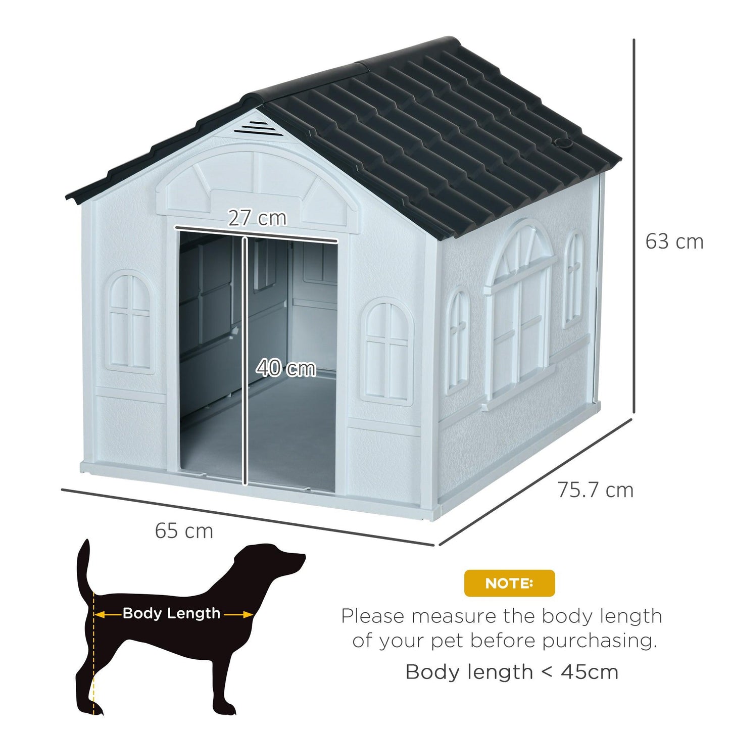 PawHut Weather-Resistant Dog House, Puppy Shelter for Medium Dogs - Grey - ALL4U RETAILER LTD