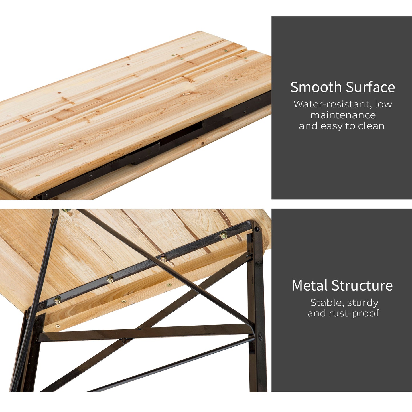 Outsunny Portable Folding Camping Picnic Table And Bench Set With Benches Wooden Trestle Table For Garden BBQ 120cm