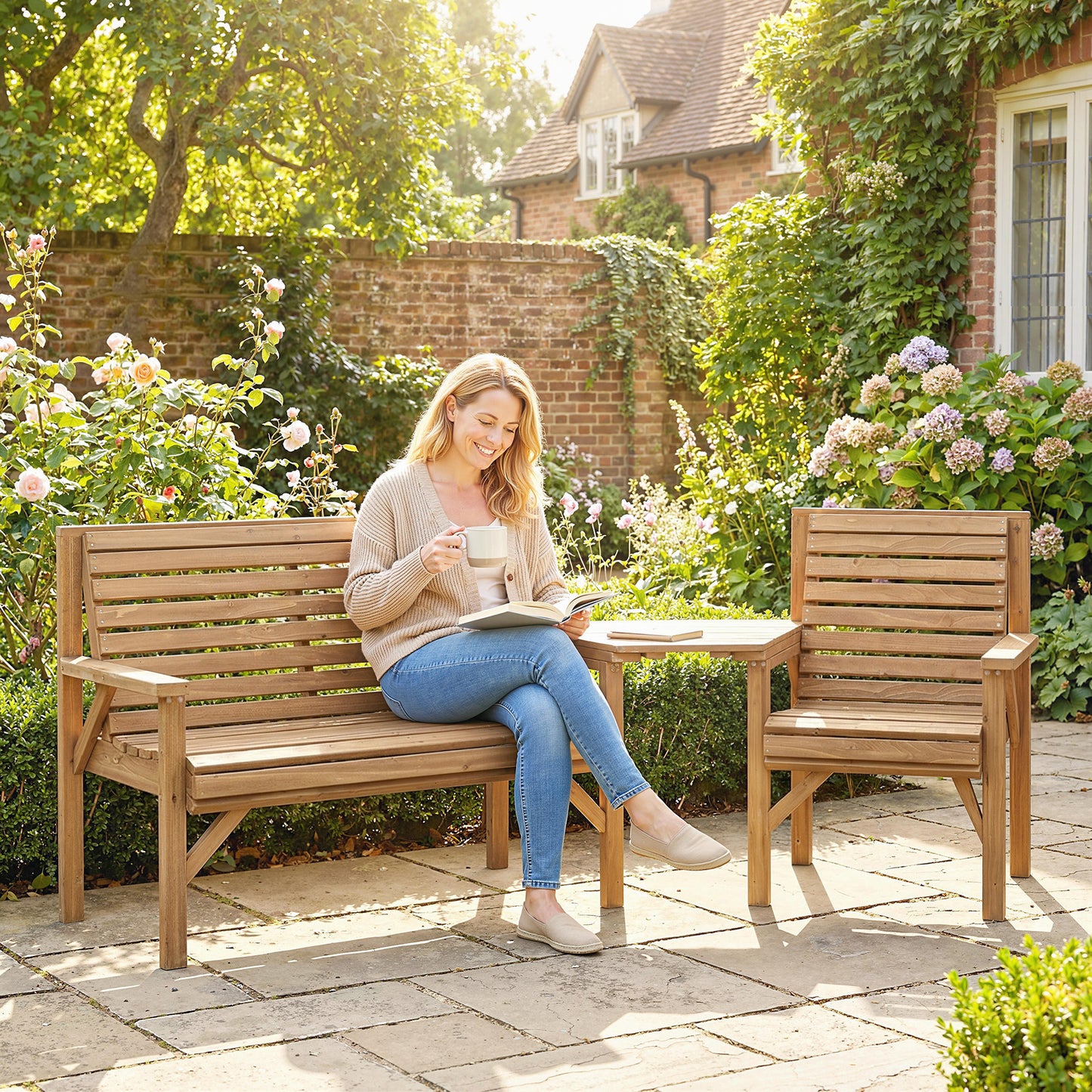 Outsunny Three Piece Wooden Garden Furniture Set With Detachable Table 1 Chair 1 Bench Natural Wood Finish