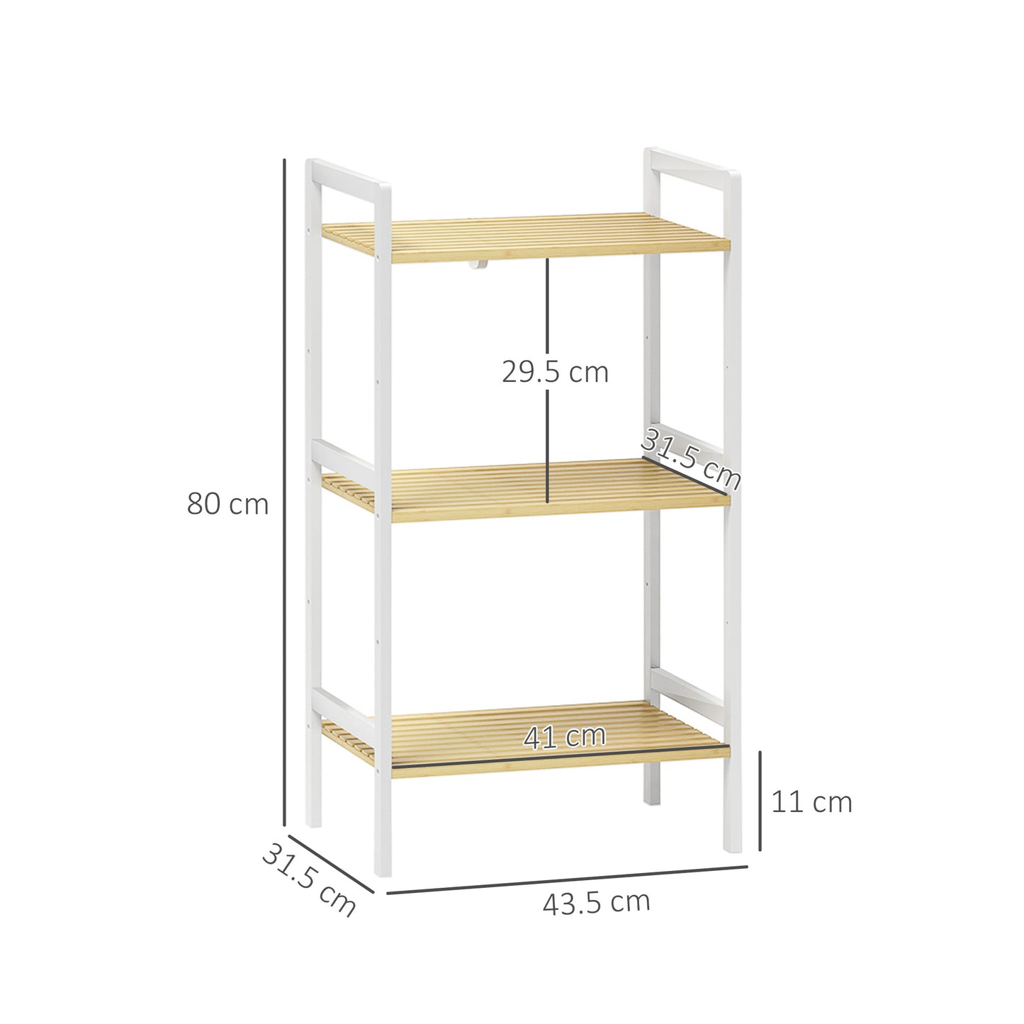 HOMCOM Bamboo Bathroom Shelf Storage Unit With Three Tier Design And Five Adjustable Levels