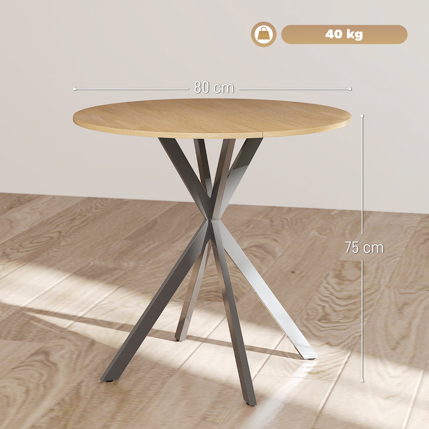 HOMCOM 80cm Round Dining Table White Oak Effect With Black Legs Industrial Style
