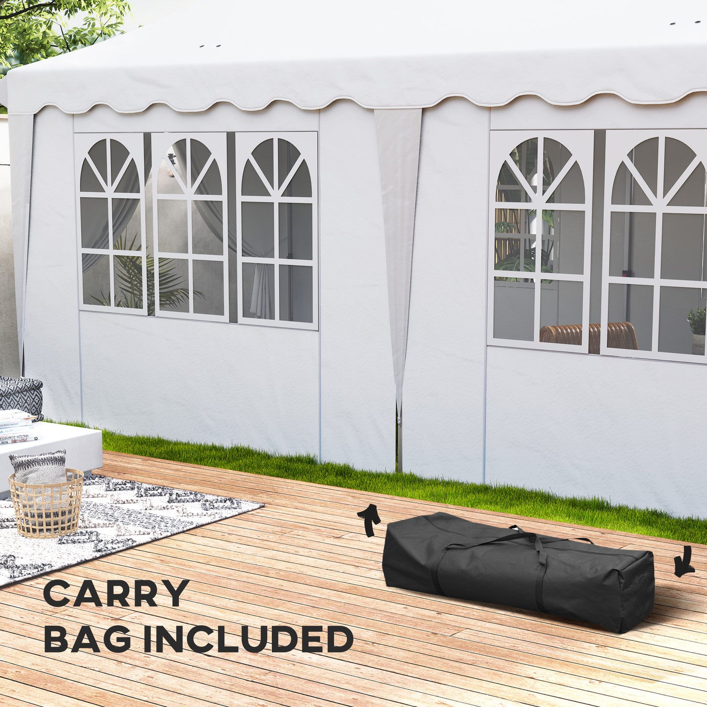 Outsunny 3x6m Pop Up Gazebo With Sides UPF50 Plus Height Adjustable Marquee Party Tent Wedding Canopy Carry Bag White