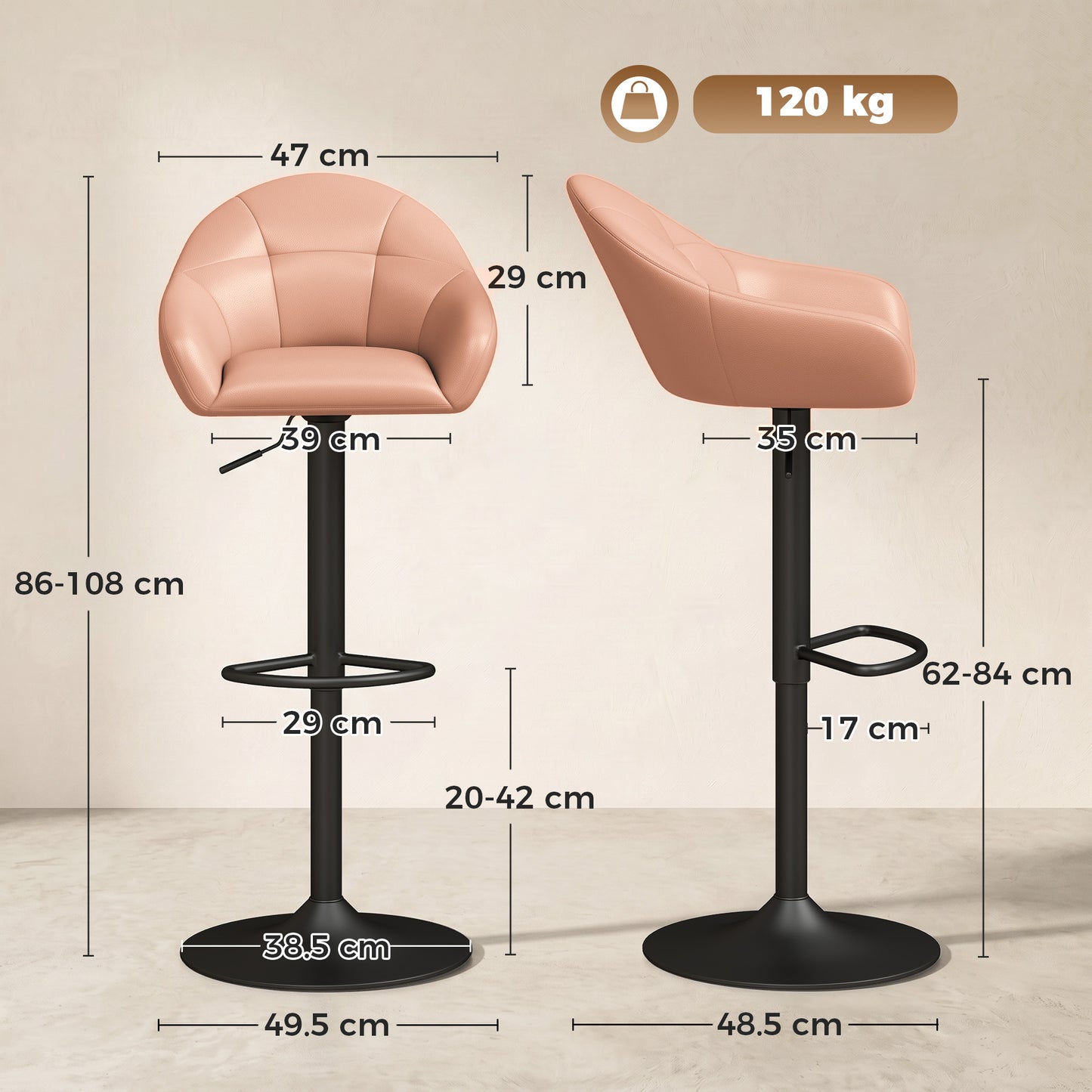 Homcom Adjustable Bar Stools Set Of 2 Swivel Counter Height Brown