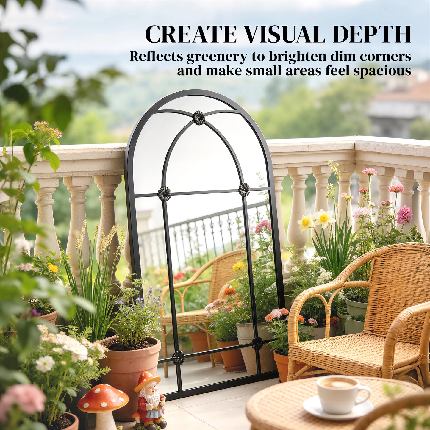 Outsunny Arched Mirror With Shatterproof Acrylic Windowpane, Wall Mounted, Black Metal Frame, 100 x 60 cm