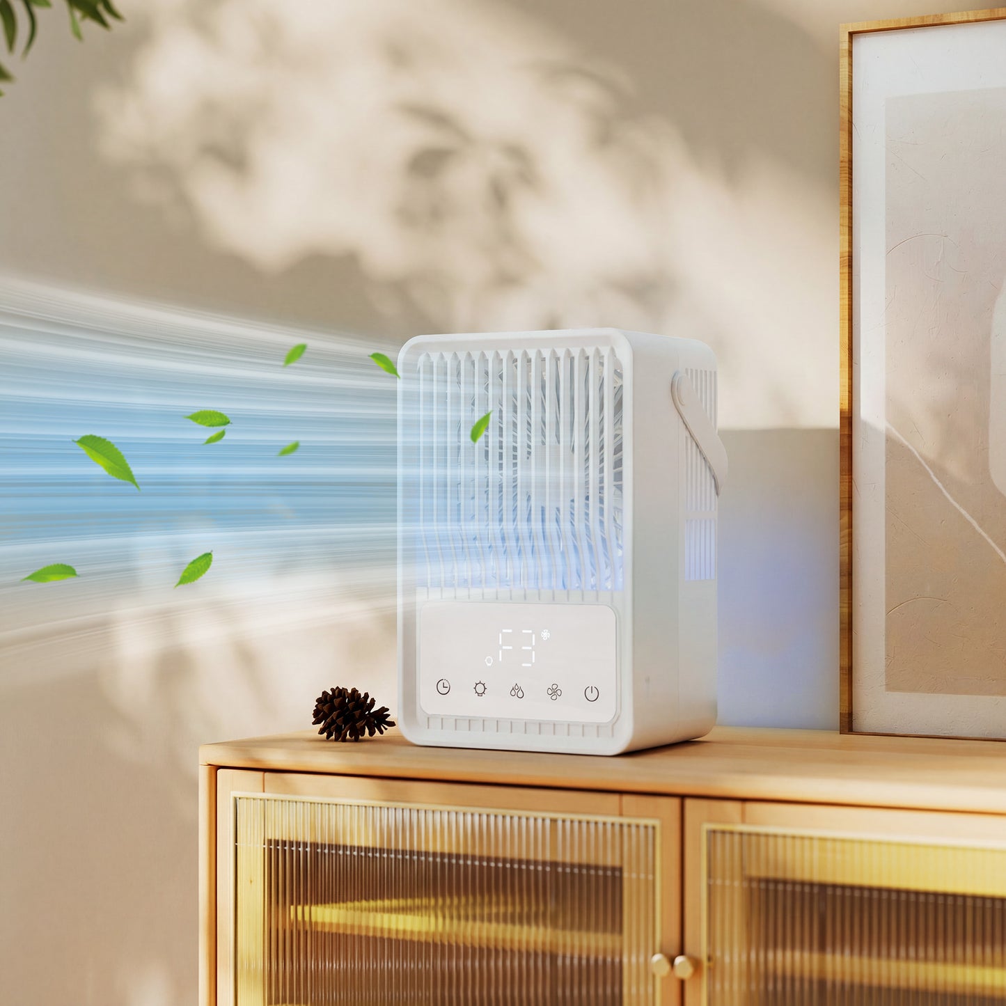 HOMCOM Portable Air Conditioner 4 In 1 Mini Cooler With 3 Wind Speeds 2 Mist Modes And 7 Colour RGB Light White