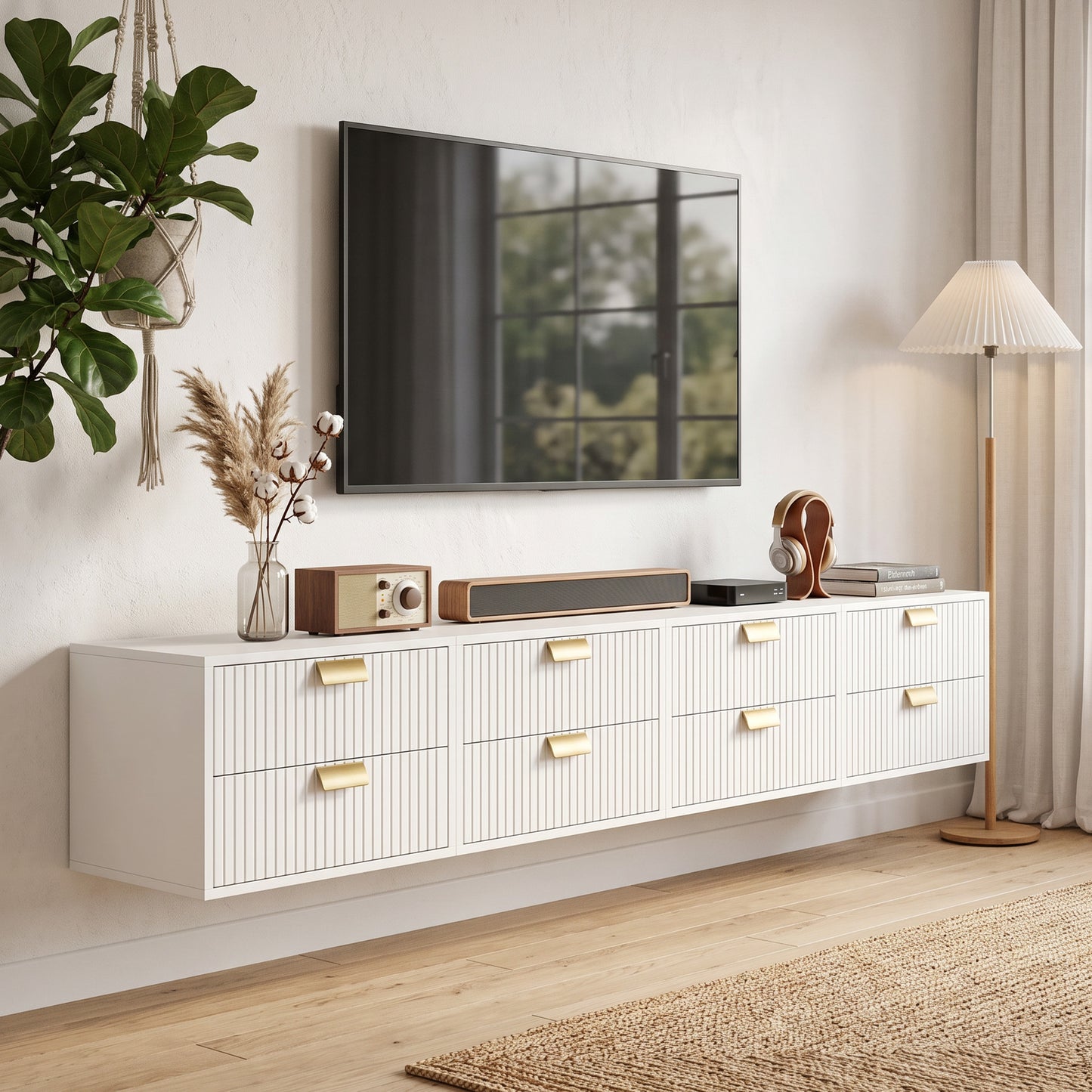 HOMCOM Set Of 2 White Floating Wall Mounted Nightstands With Drawers