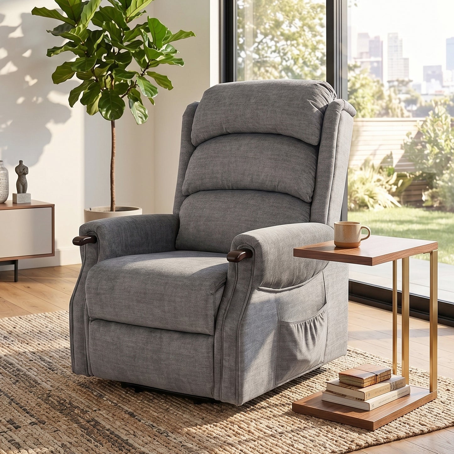 HOMCOM Power Lift Recliner With Vibration Massage And Heat For Tall Users Wood Grip Pocket Spring Light Grey