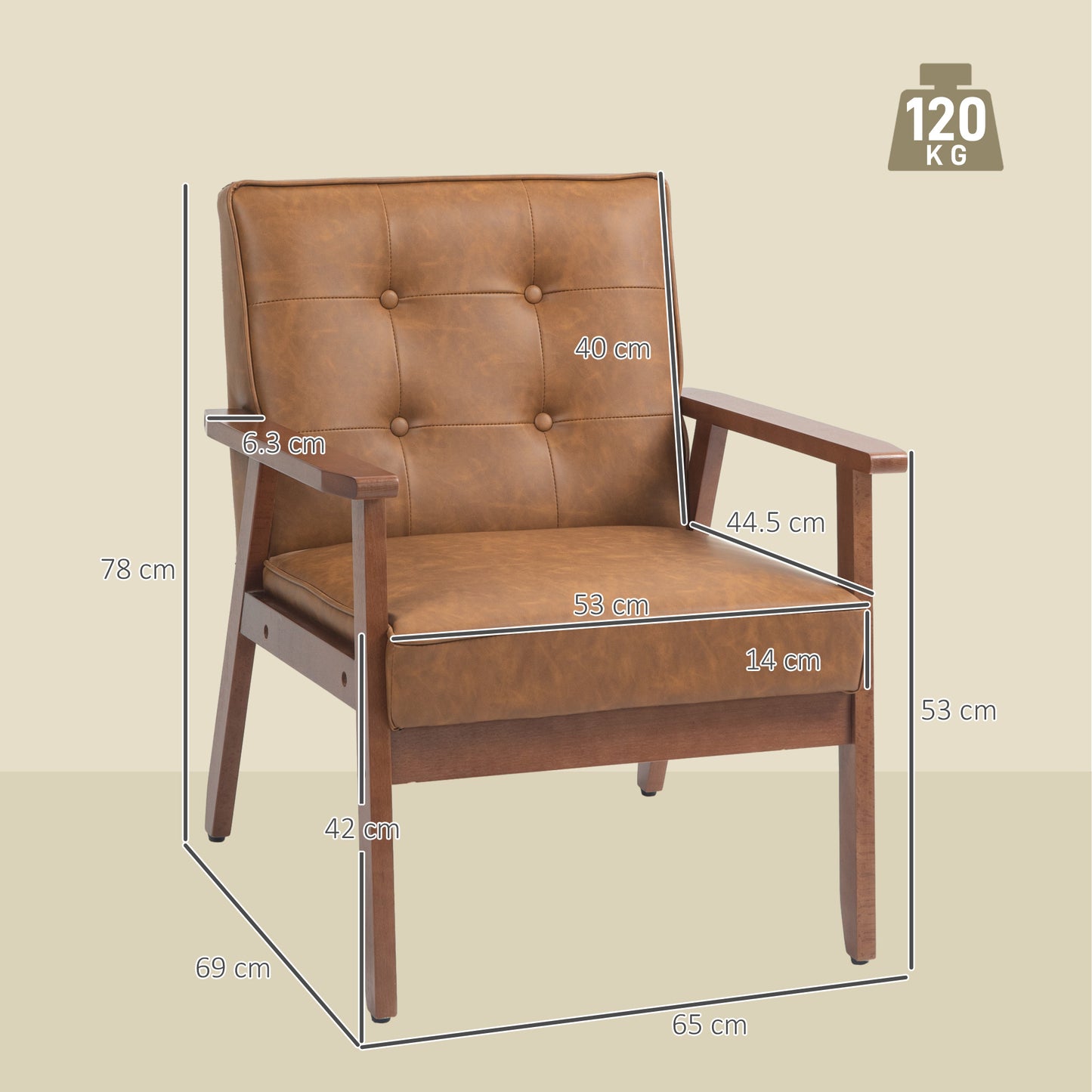 HOMCOM Retro Style Accent Chair With Faux Leather Seat Brown For Living Room Or Office Lounge Chair
