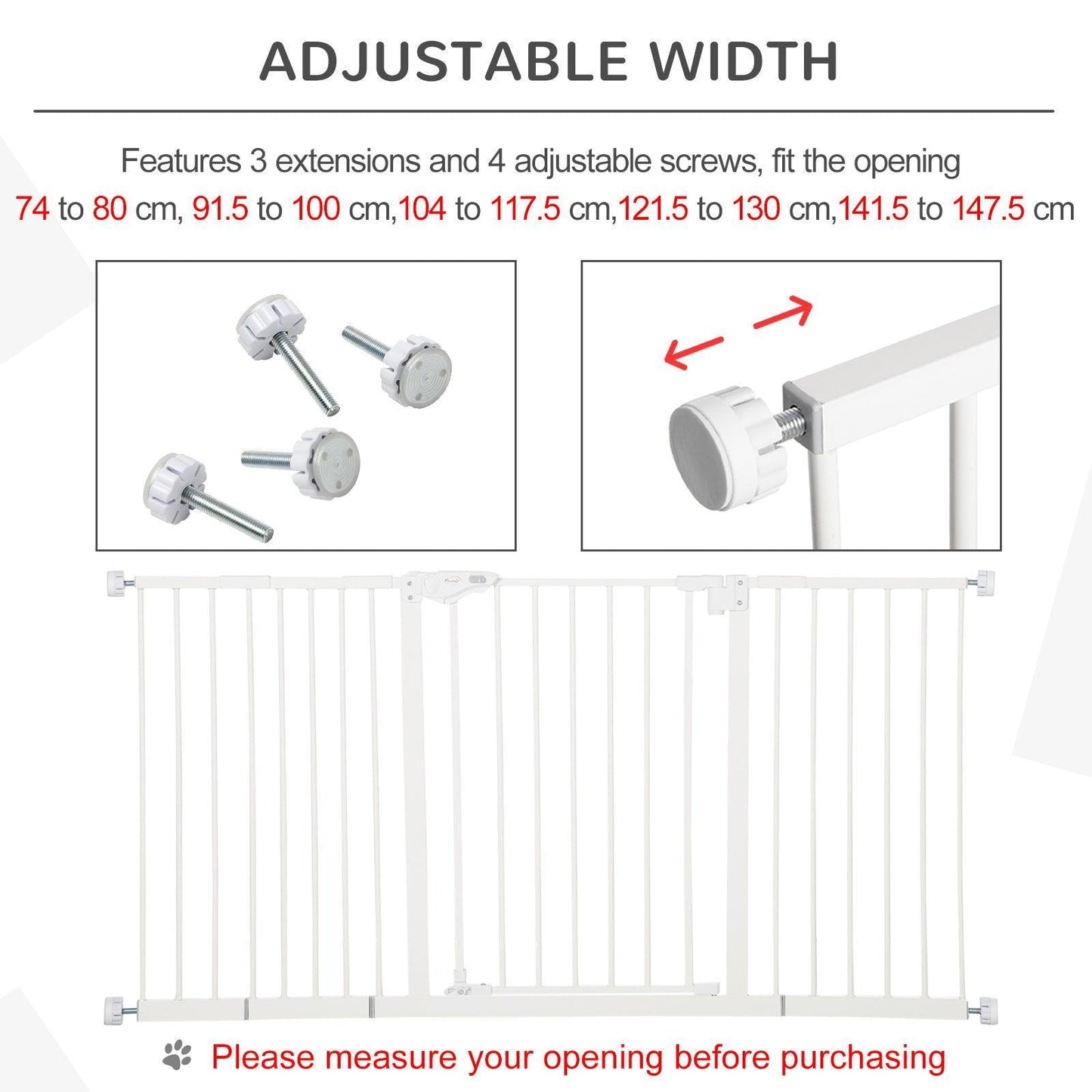 PawHut Safety Gate with Extensions - Adjustable and Easy - ALL4U RETAILER LTD