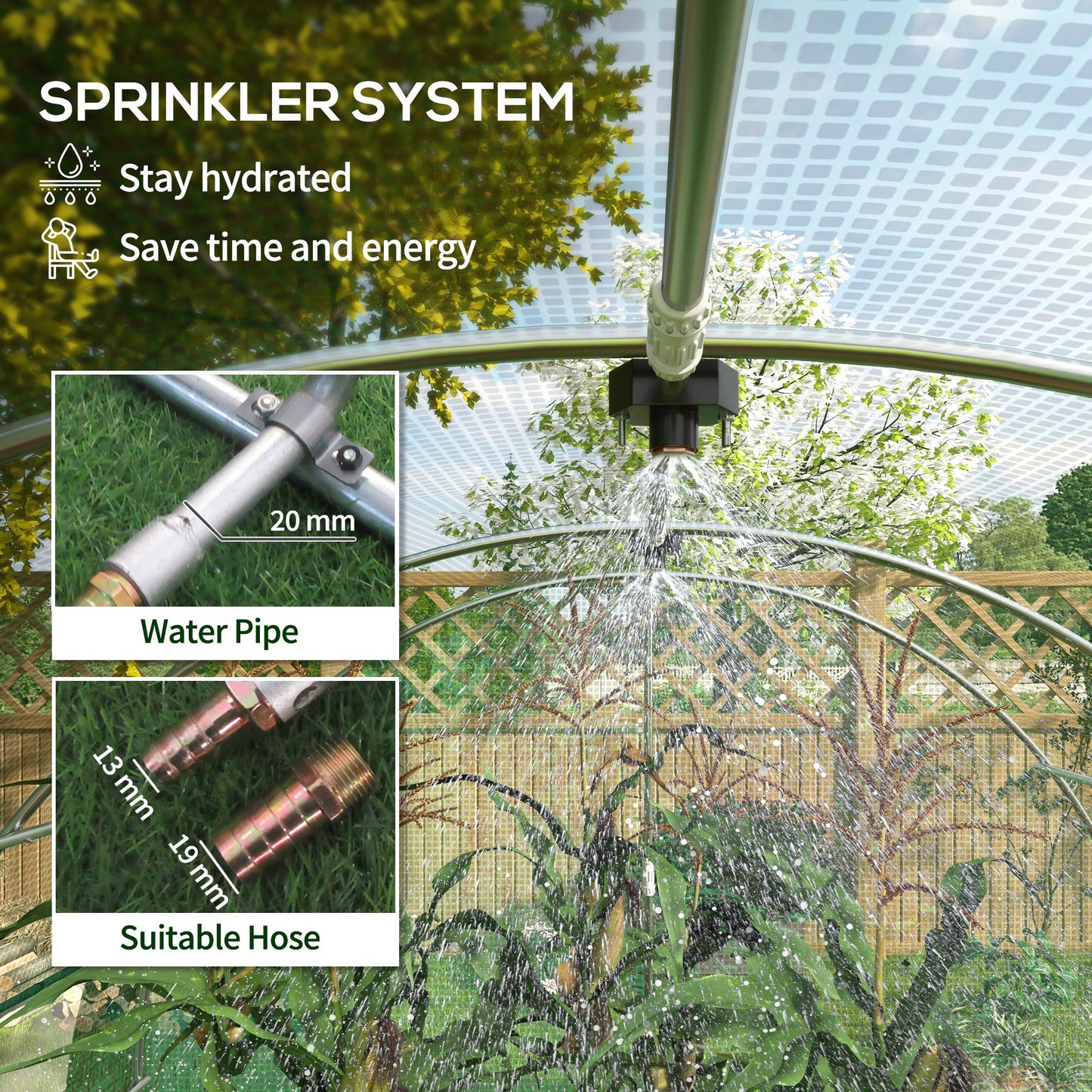 Outsunny 3x2m Walk-In Greenhouse with Integrated Sprinkler System and Sturdy Frame - Green - ALL4U RETAILER LTD