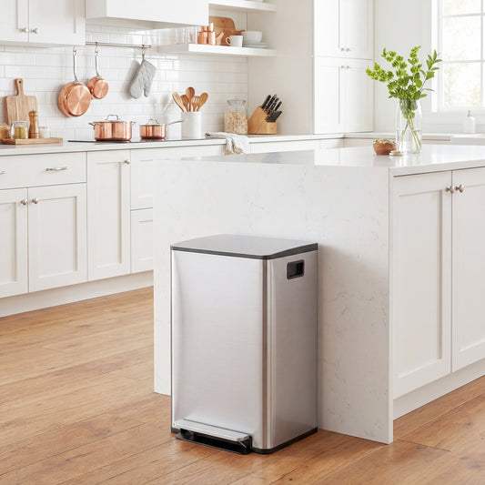 HOMCOM 60L Dual Compartment Stainless Steel Bin With Deodoriser Holders Silver Tone