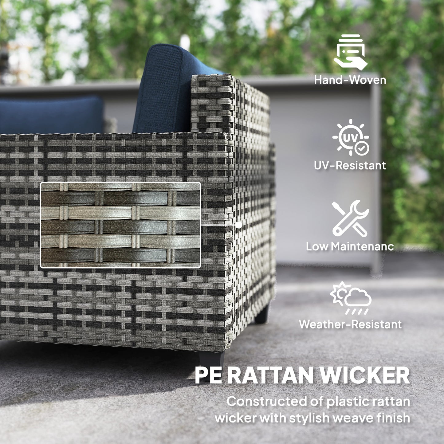Outsunny Six Piece Modular Rattan Sofa Set Navy Blue Outdoor Garden Furniture With Table And Corner Chairs