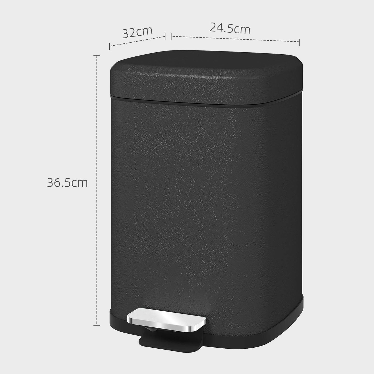 HOMCOM 12L Stylish Black Metal Kitchen Trash Bin - Compact Design - ALL4U RETAILER LTD