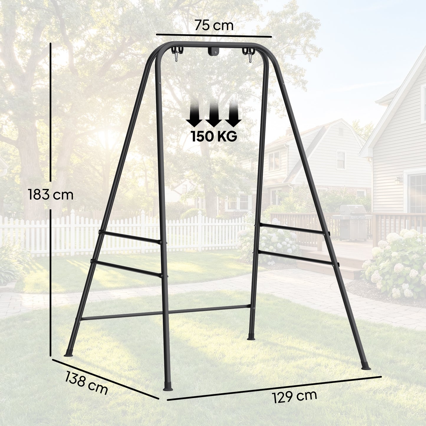 Outsunny Hammock Chair Stand 150 Kg Load Capacity For Indoor Outdoor Use Black All Weather