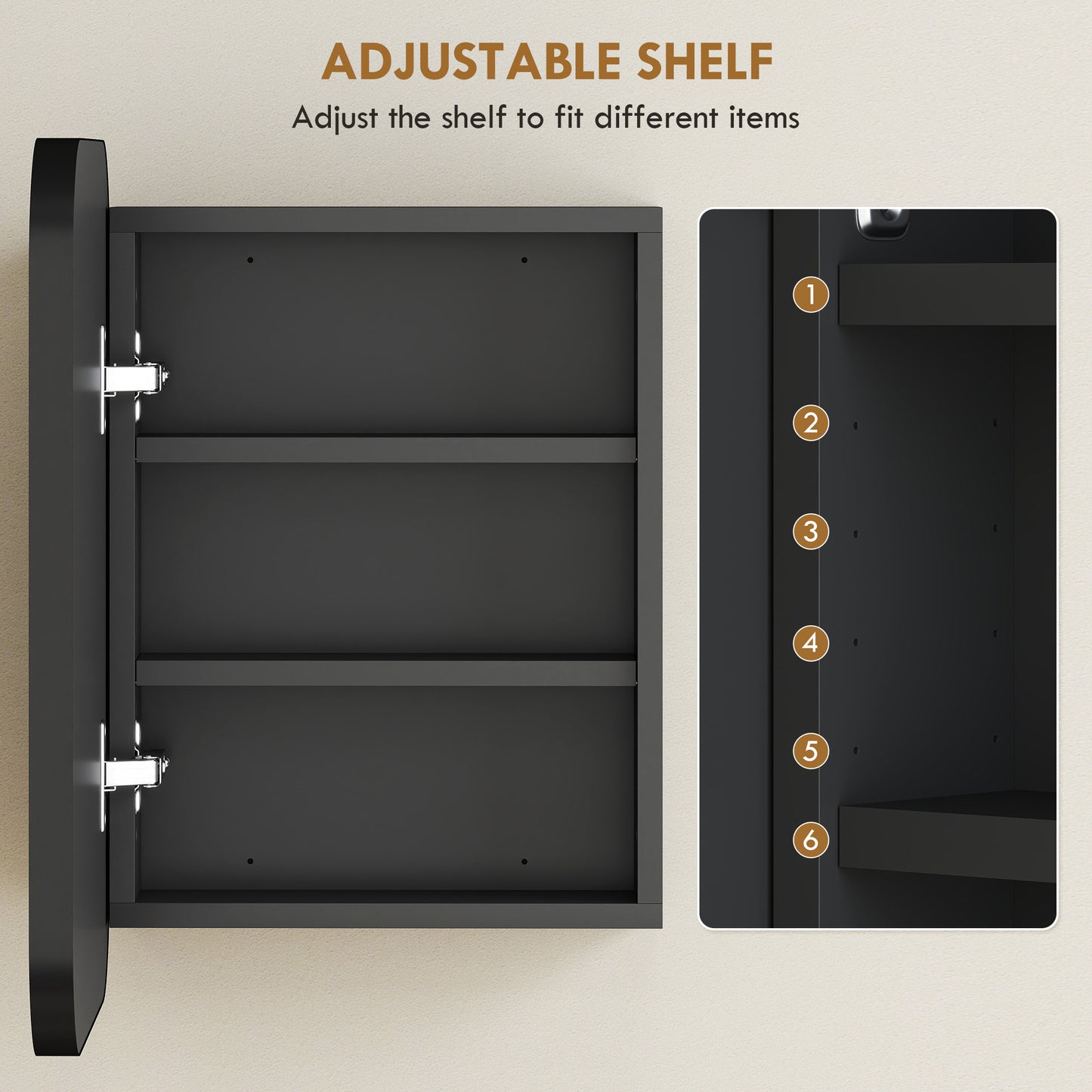 HOMCOM Bathroom Medicine Cabinet With Mirror Black Wall Cabinet Soft Close Hinges Adjustable Shelves