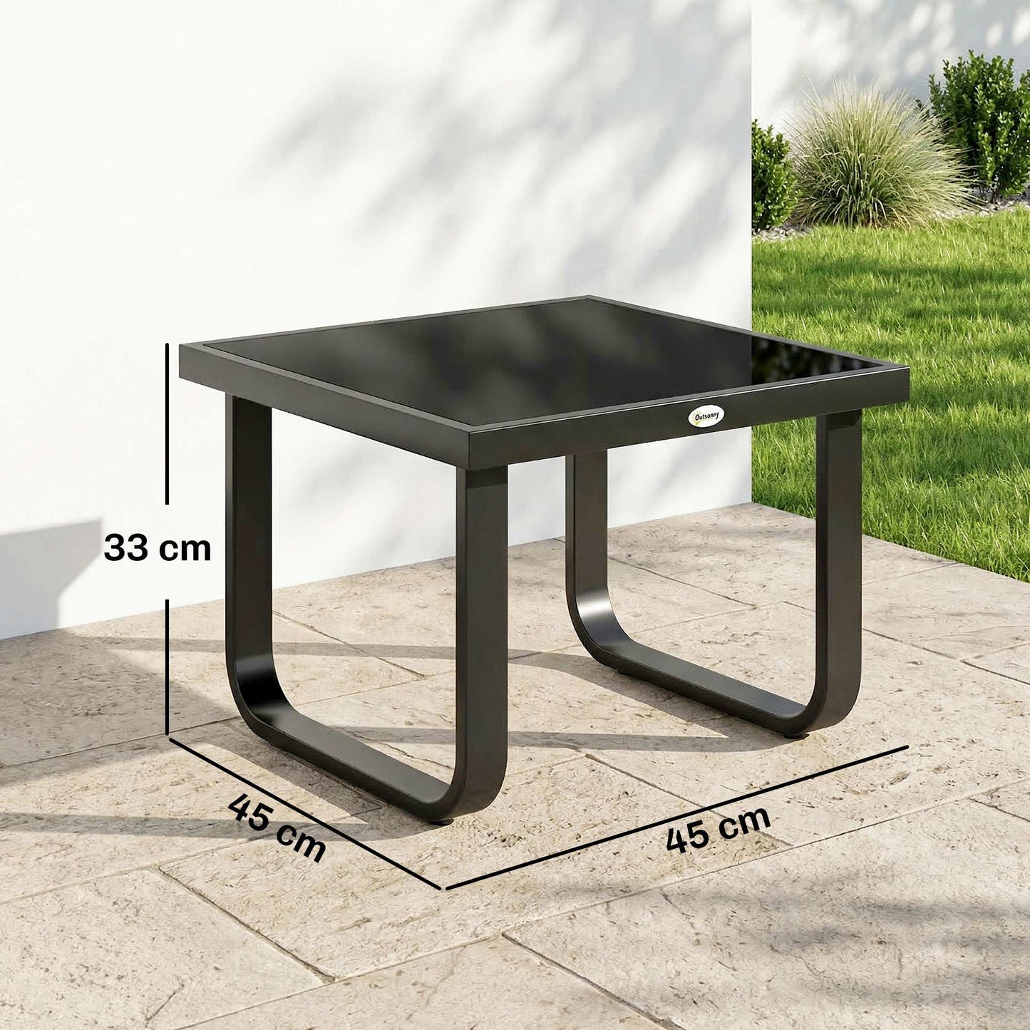 Outsunny Outdoor Garden Coffee Table With Rectangular Tempered Glass Top And Adjustable Foot Pads