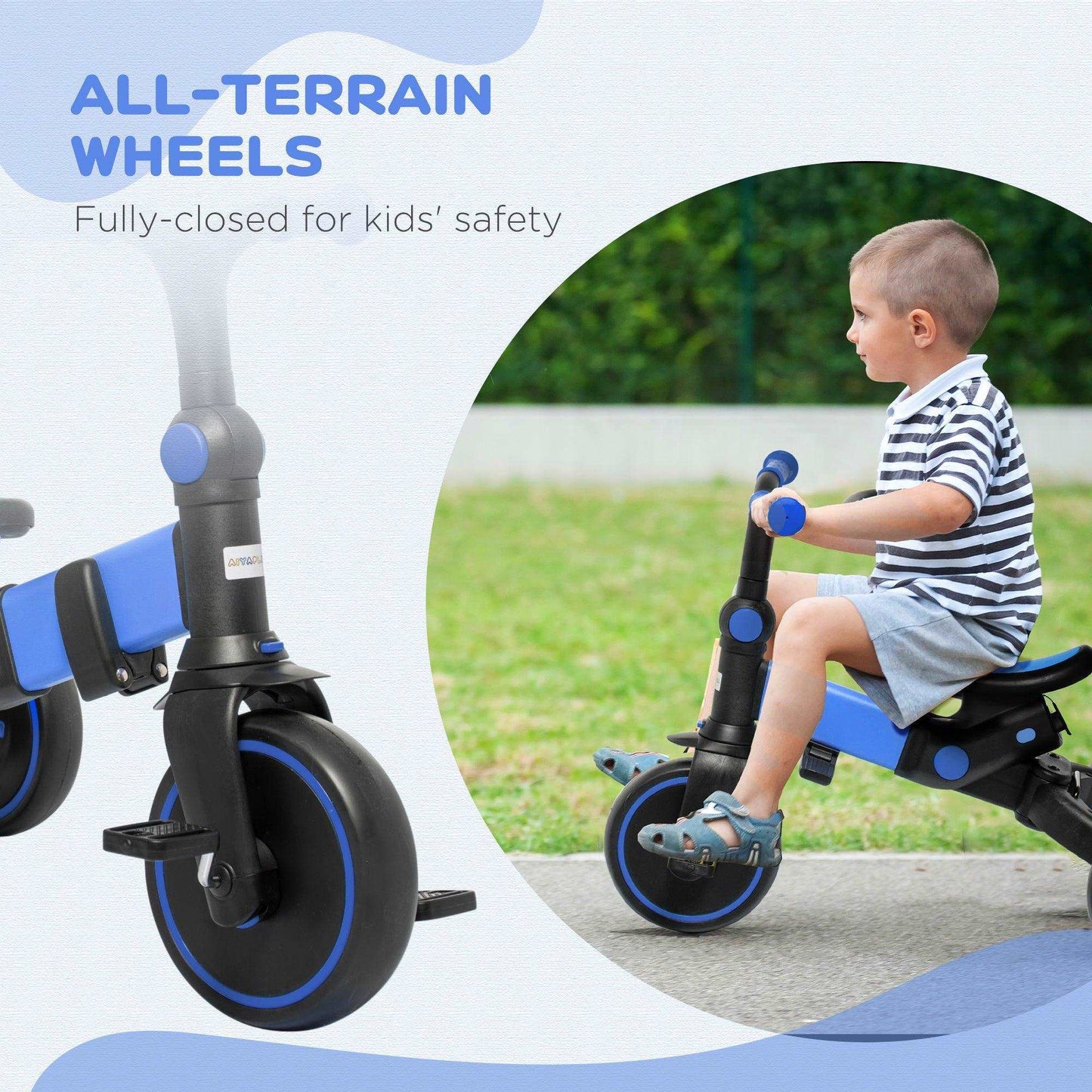 AIYAPLAY Tricycle for Kids: Aluminum Frame, Adjustable Handle,  Blue - ALL4U RETAILER LTD