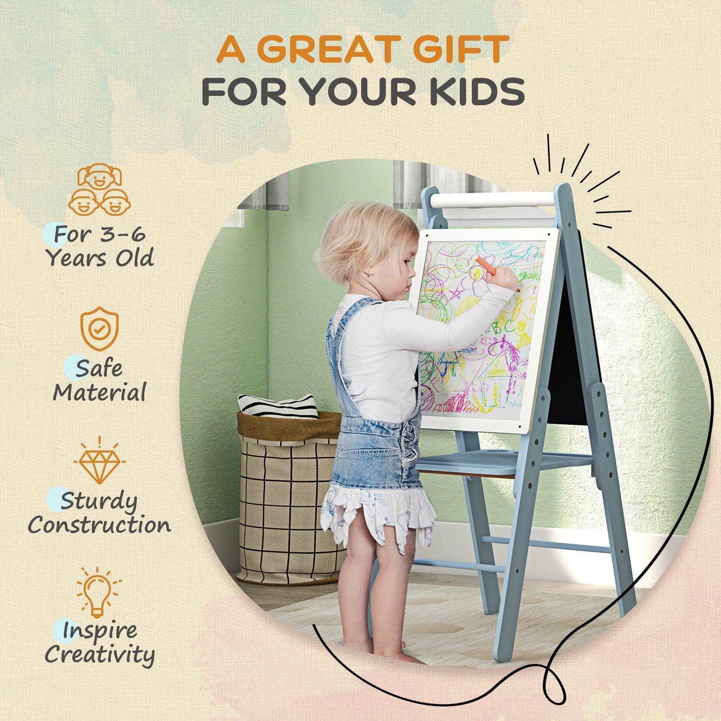 AIYAPLAY Kids Art Easel: Blue, 3-in-1, Adjustable - ALL4U RETAILER LTD