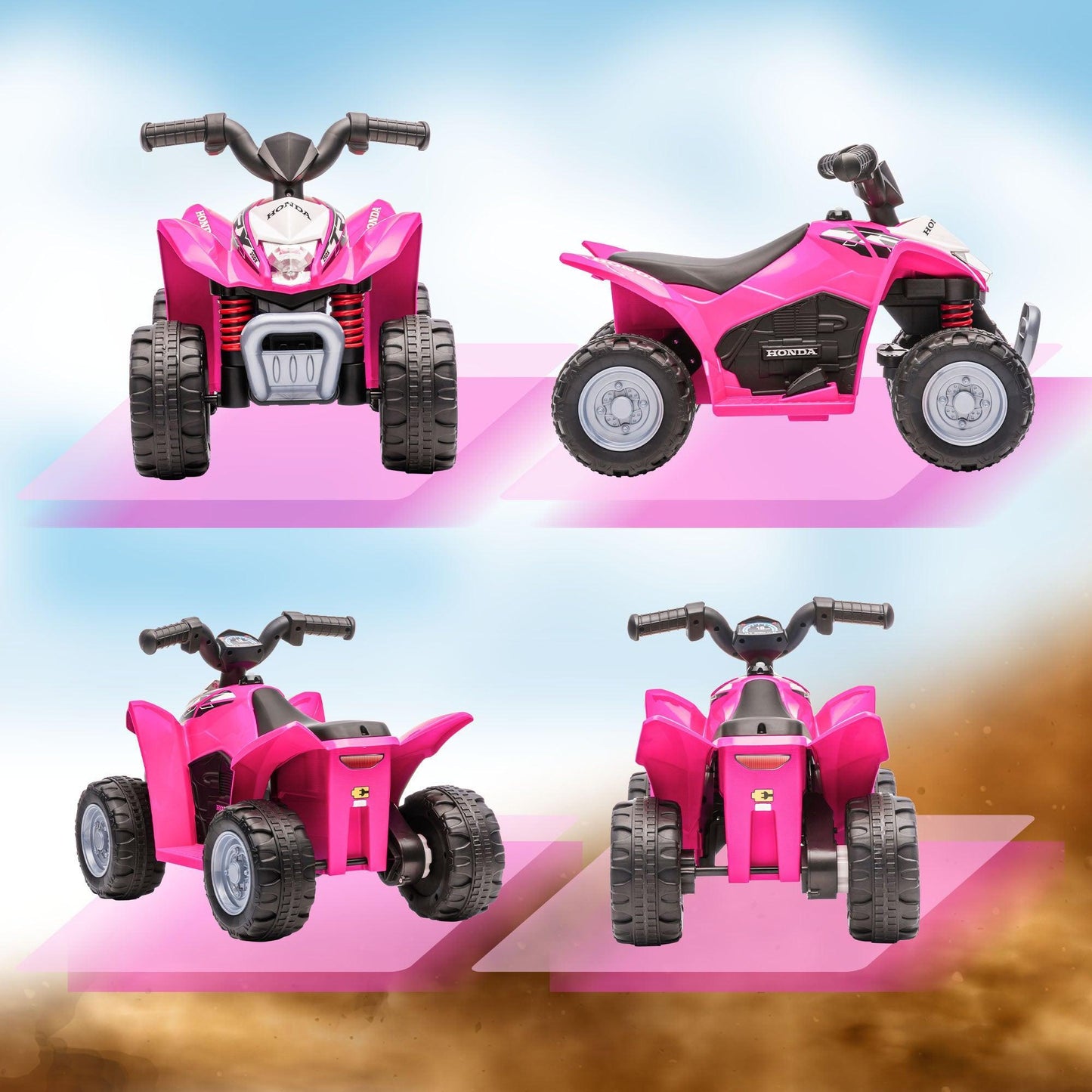 AIYAPLAY Pink Honda Kids Quad ATV Toy, 6V Electric Ride-on Car - ALL4U RETAILER LTD