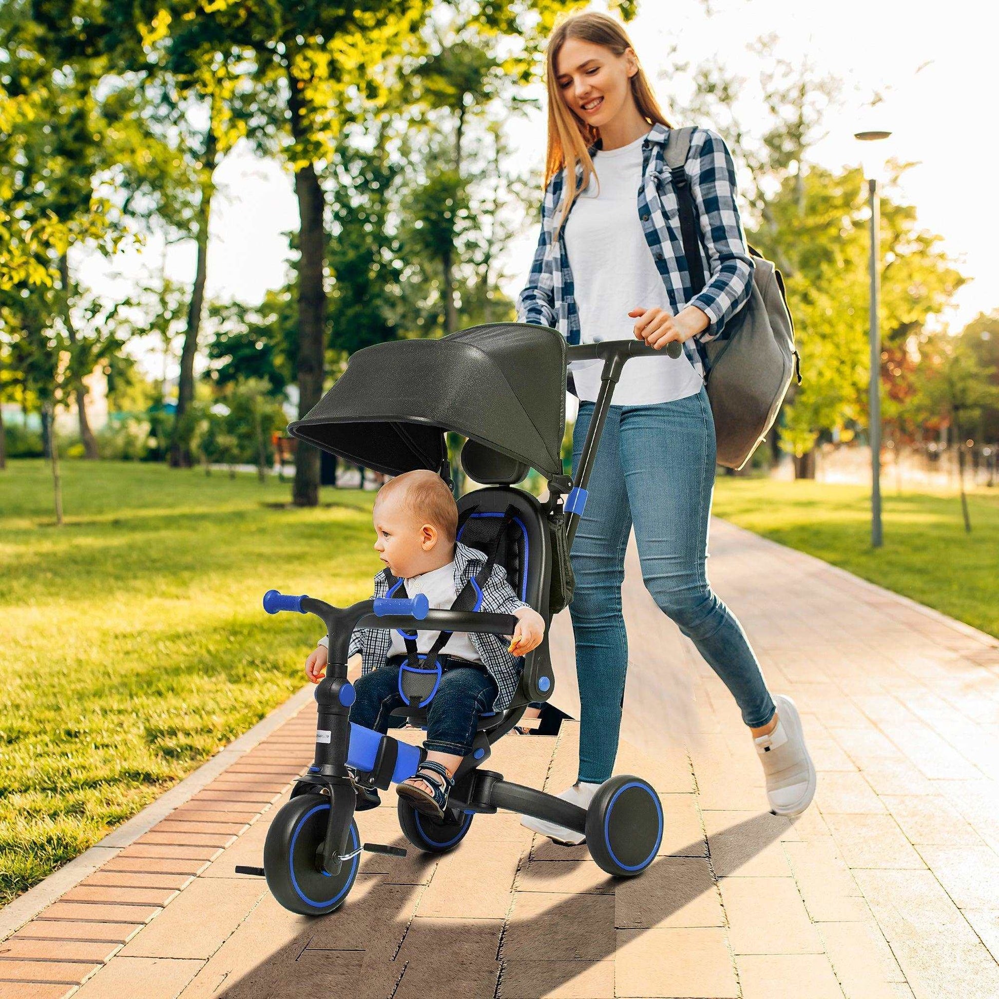 AIYAPLAY Tricycle for Kids: Aluminum Frame, Adjustable Handle,  Blue - ALL4U RETAILER LTD