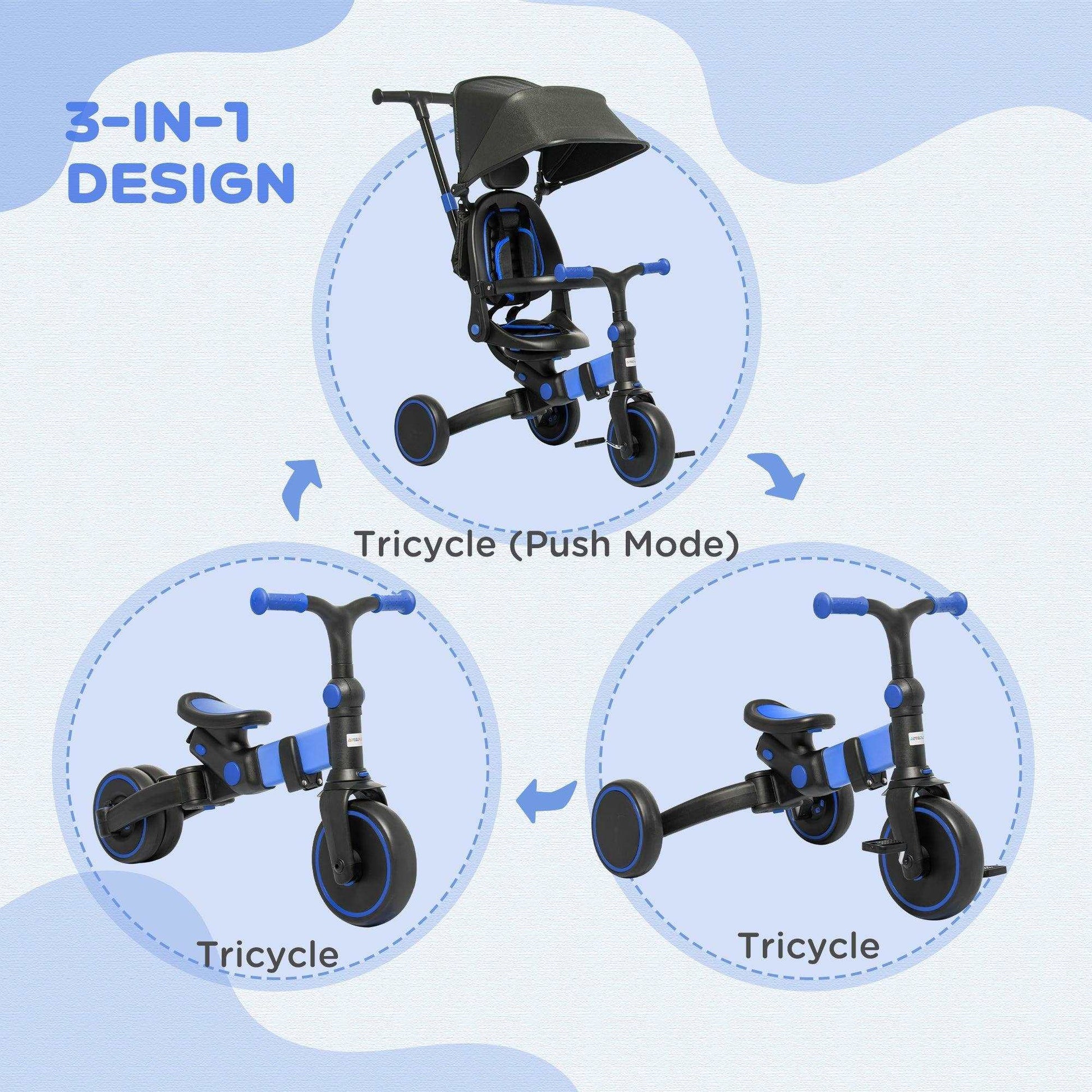 AIYAPLAY Tricycle for Kids: Aluminum Frame, Adjustable Handle,  Blue - ALL4U RETAILER LTD