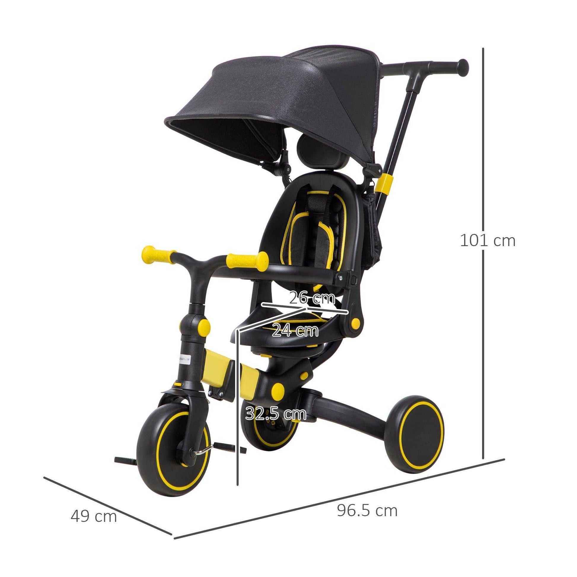 AIYAPLAY Yellow 3-in-1 Tricycle for Kids: Adjustable & Stylish - ALL4U RETAILER LTD