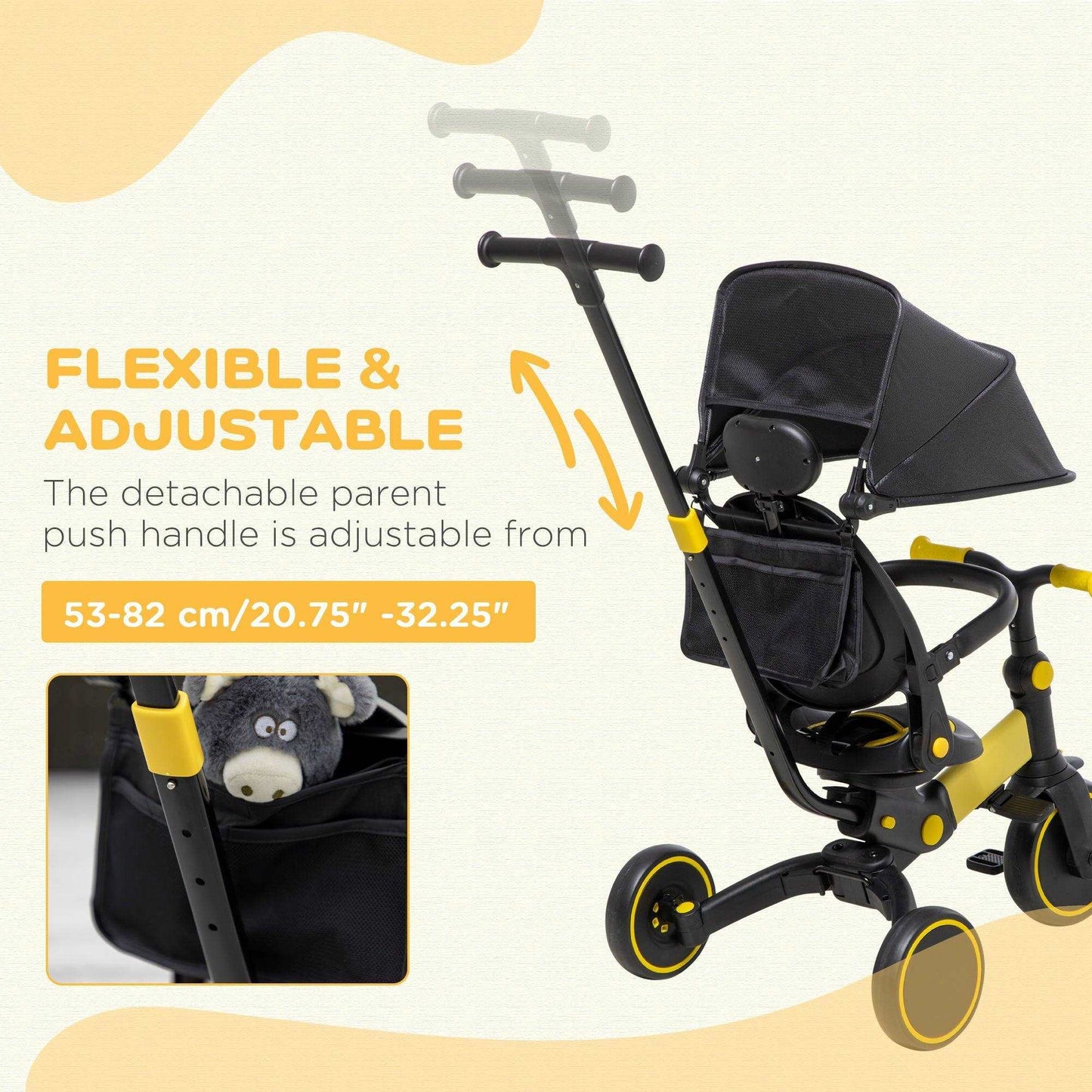 AIYAPLAY Yellow 3-in-1 Tricycle for Kids: Adjustable & Stylish - ALL4U RETAILER LTD