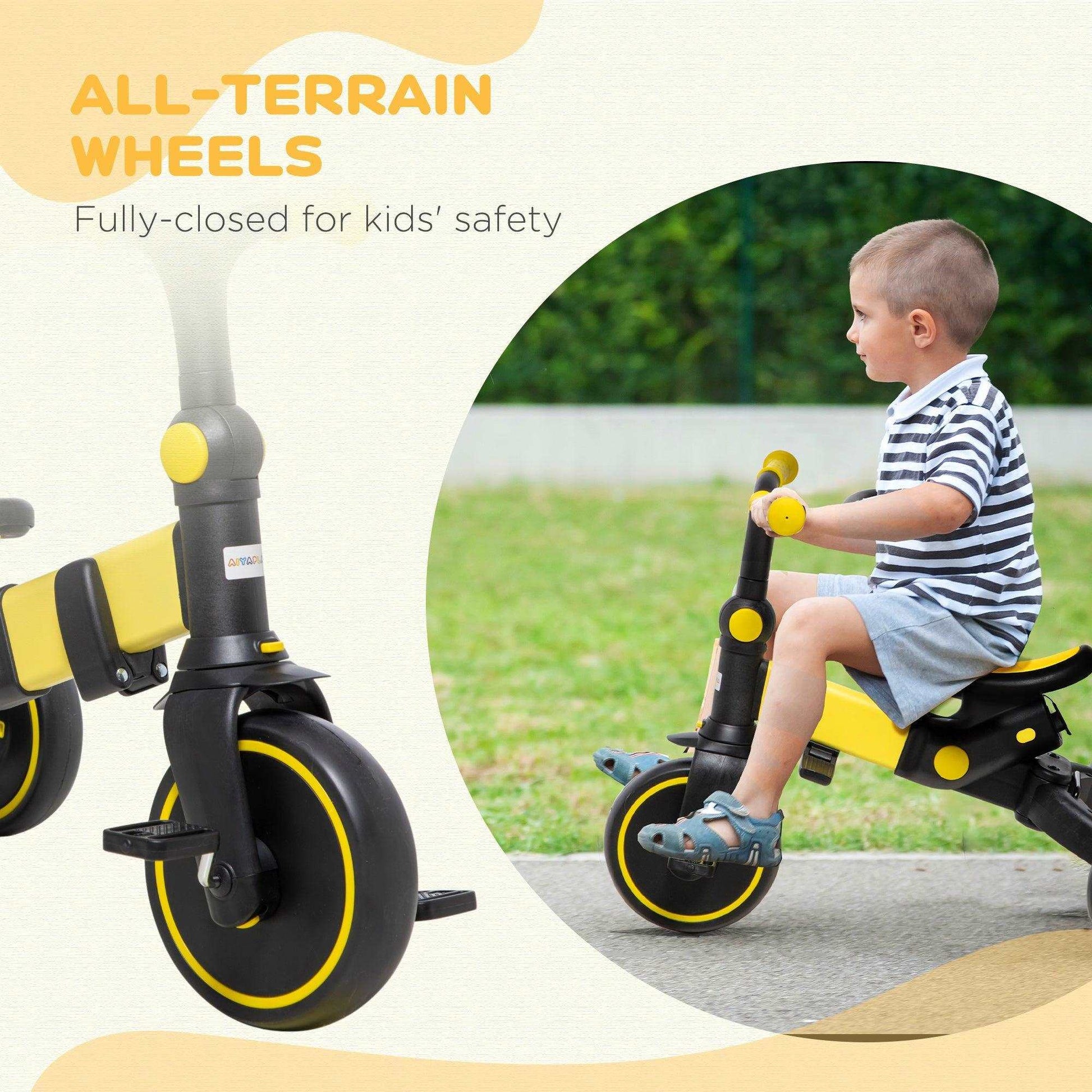 AIYAPLAY Yellow 3-in-1 Tricycle for Kids: Adjustable & Stylish - ALL4U RETAILER LTD