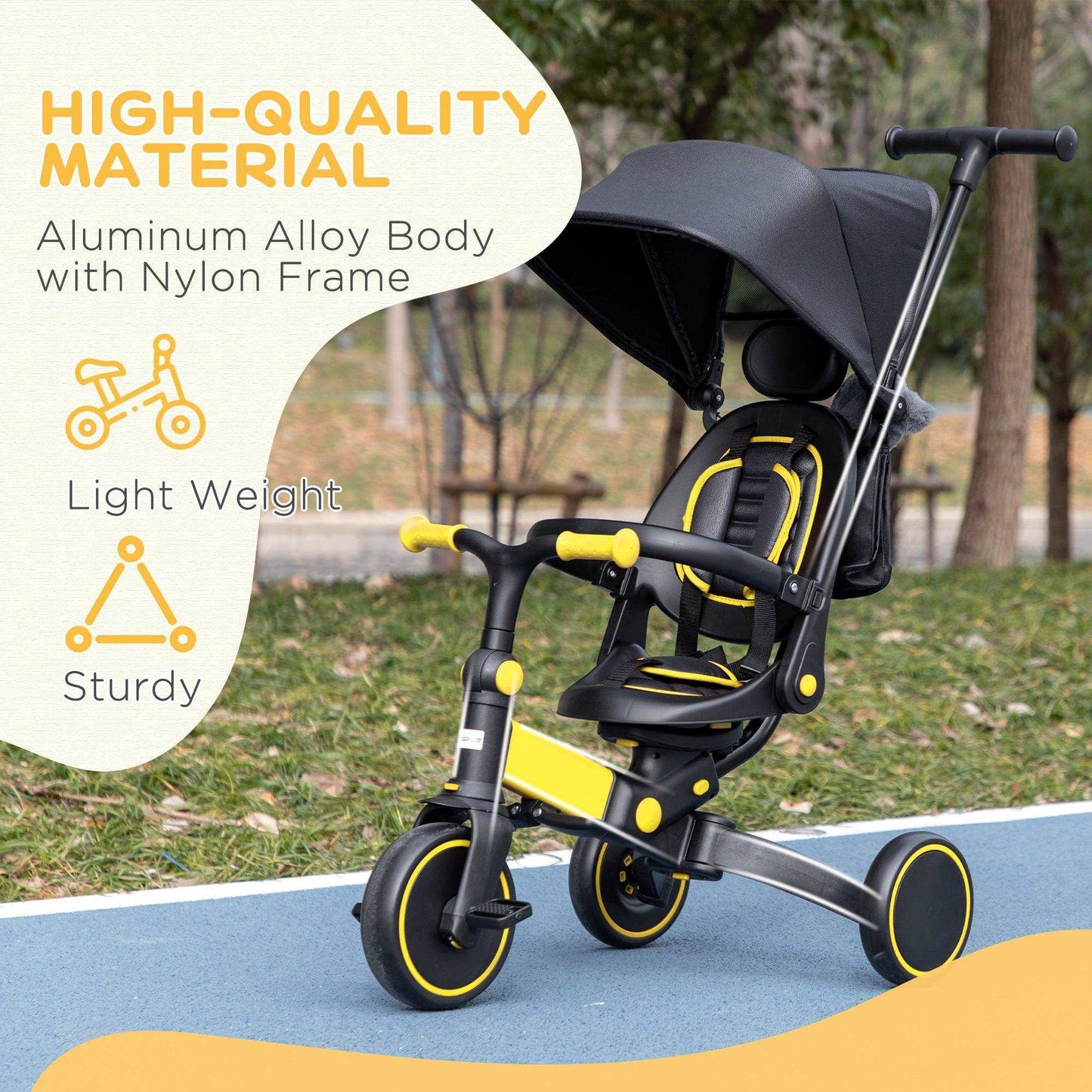 AIYAPLAY Yellow 3-in-1 Tricycle for Kids: Adjustable & Stylish - ALL4U RETAILER LTD