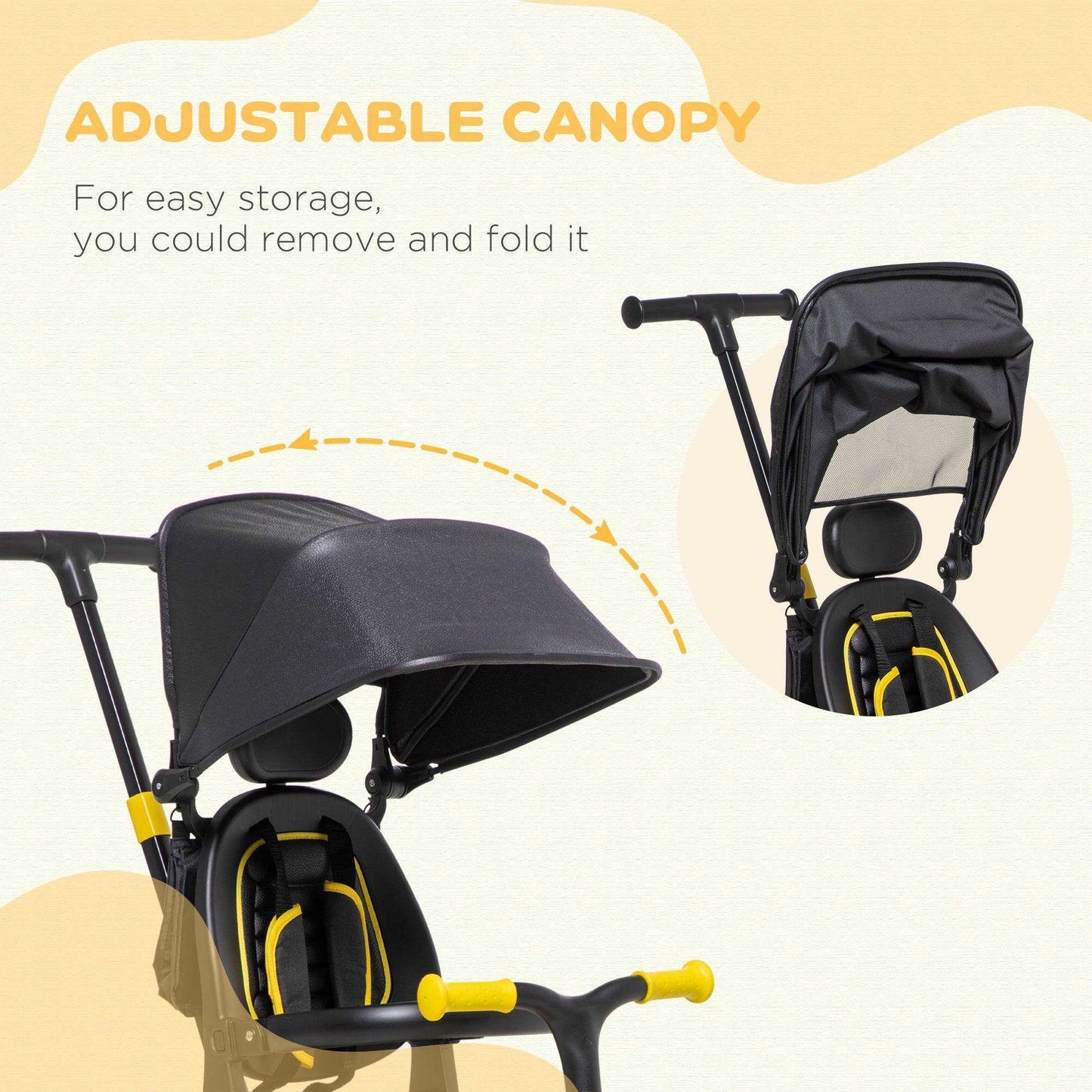 AIYAPLAY Yellow 3-in-1 Tricycle for Kids: Adjustable & Stylish - ALL4U RETAILER LTD