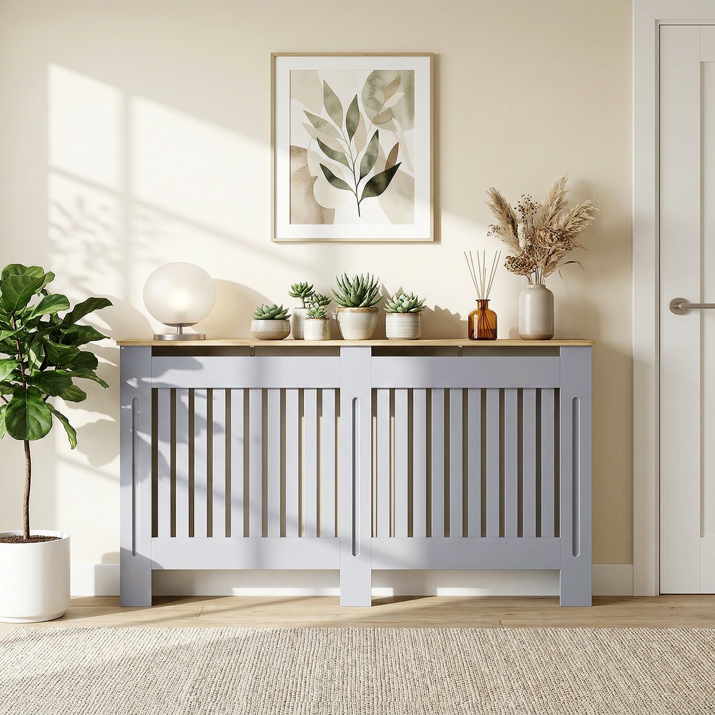 HOMCOM Slatted Radiator Cover Cabinet With Line Grill Design Grey 172L x 19W x 81H cm MDF