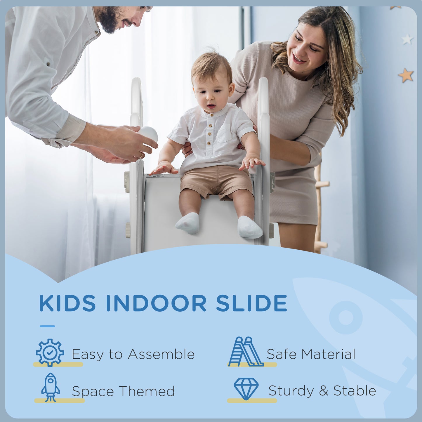 AIYAPLAY Rocket-Themed Indoor Slide for Toddlers, Freestanding Grey Slide for Ages 1.5-3 Years - ALL4U RETAILER LTD