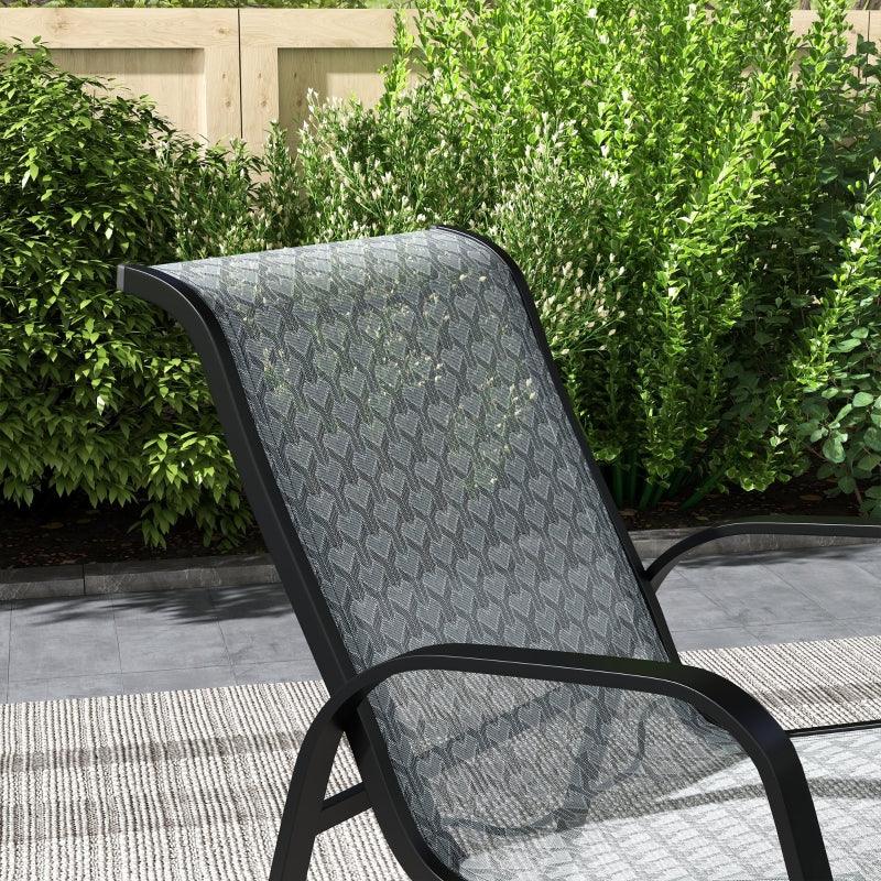 Outsunny 3 Piece Outdoor Rocking Set with 2 Armchairs and Metal Top Coffee Table - Patio Bistro Set with Curved Armrests - Breathable Mesh Fabric Seat for Garden, Deck - Mixed Grey. - ALL4U RETAILER LTD