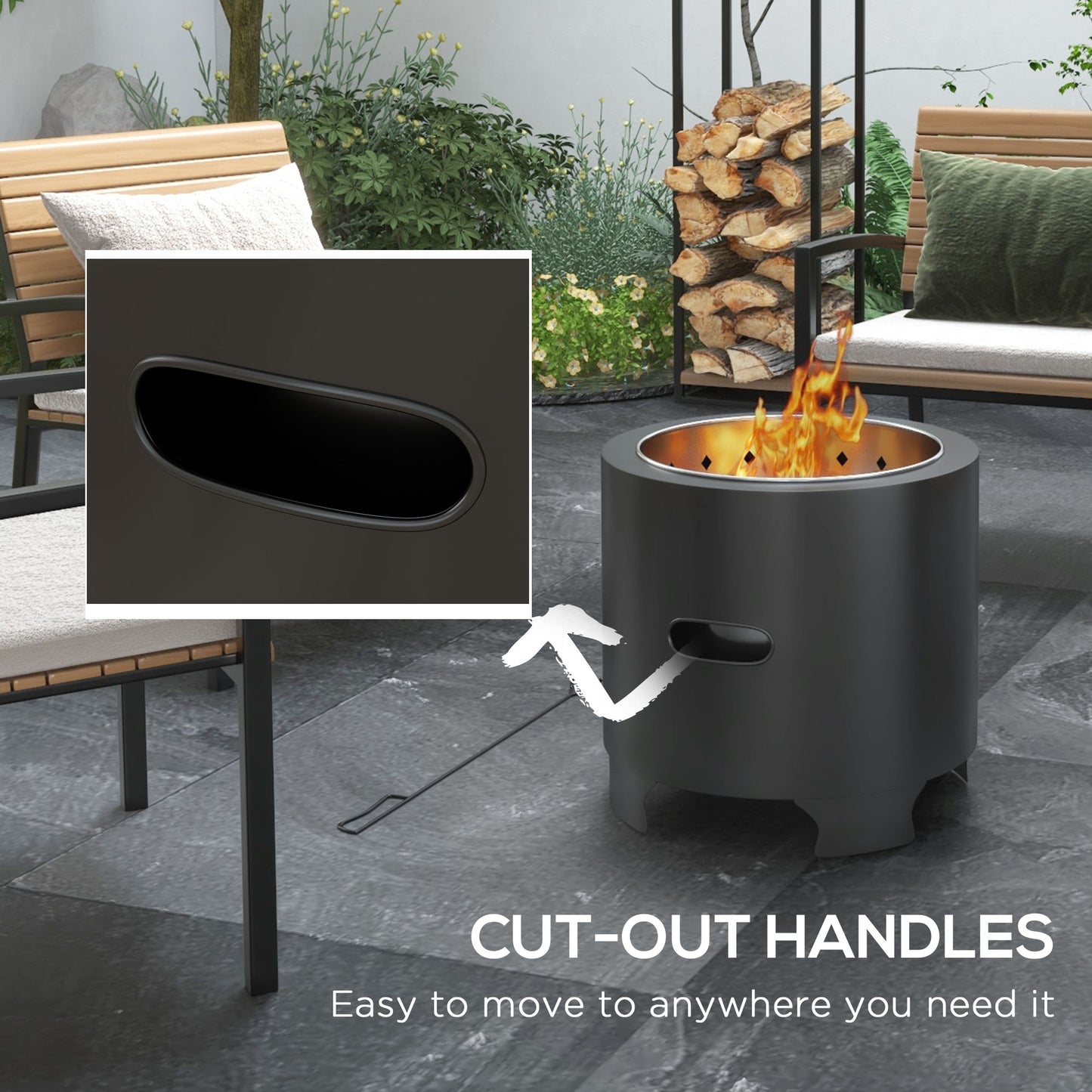 Outsunny Smokeless Fire Pit 45cm Portable Wood Burning Fire Pit Round Metal Bonfire Stove For Garden Camping Black