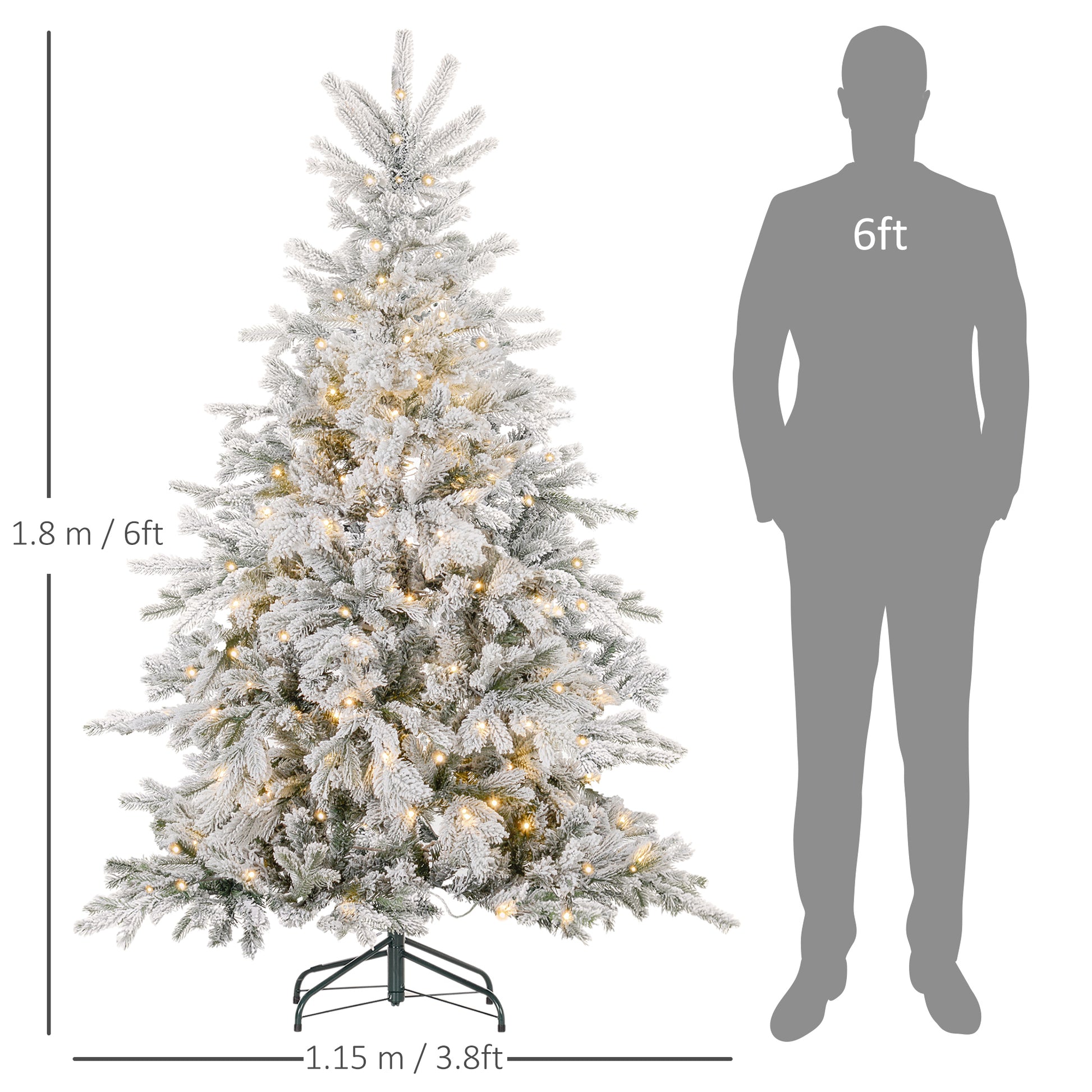 6ft Snow-Flocked Artificial Christmas Tree with Warm White LED Lights by HOMCOM - ALL4U RETAILER LTD