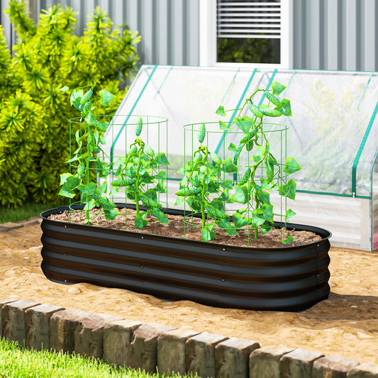 Outsunny Galvanised Raised Garden Bed Metal Planter Box With Safety Edging For Flowers Herbs And Succulents Black