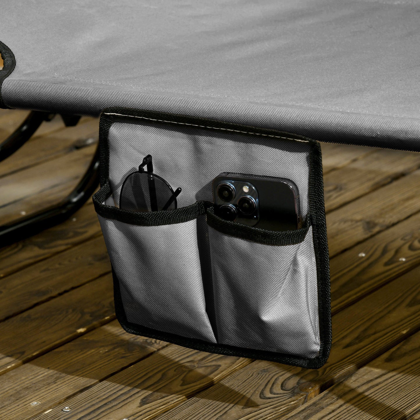 Outsunny Two Folding Sun Loungers With Adjustable Backs And Sun Canopies For Outdoor Patio Grey