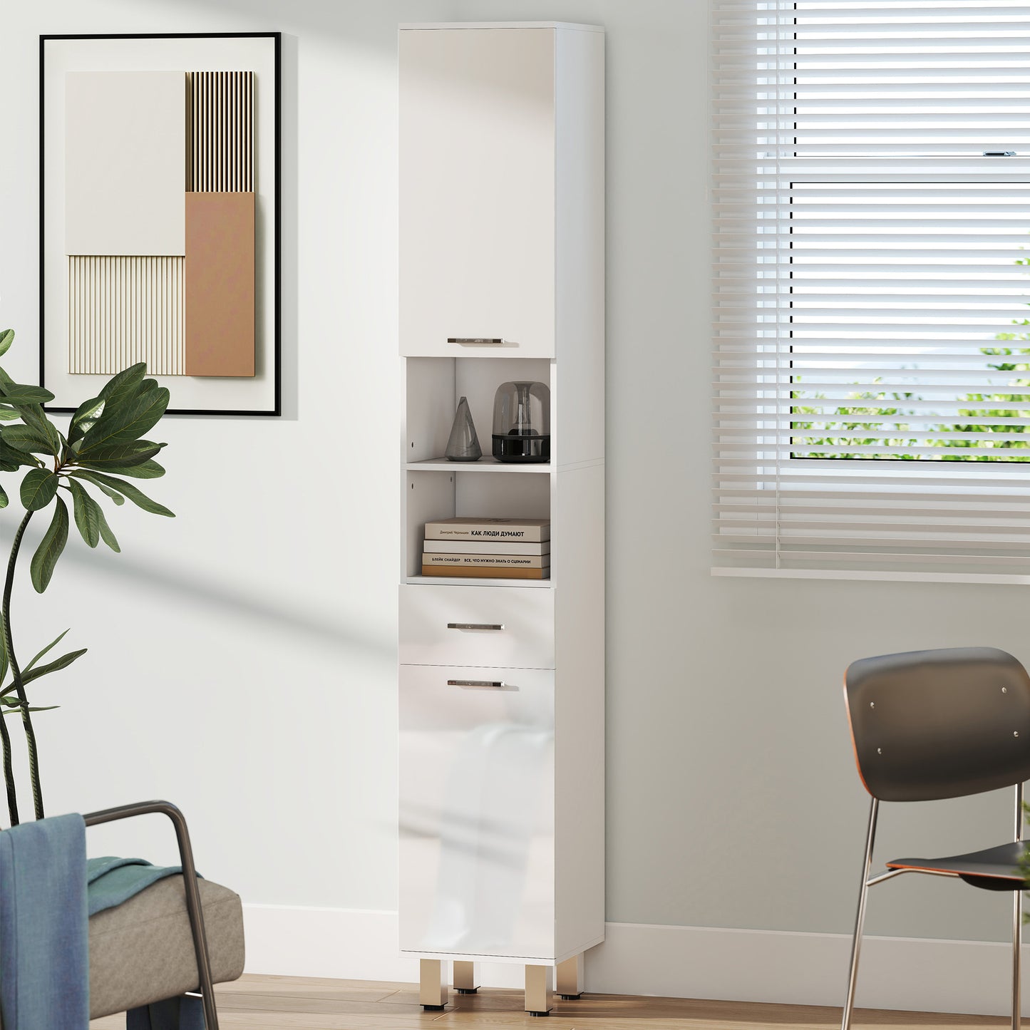 Kleankin 71 Inch Tall Slim Bathroom Storage Cabinet With Drawer Two Doors And Adjustable Shelves High Gloss White