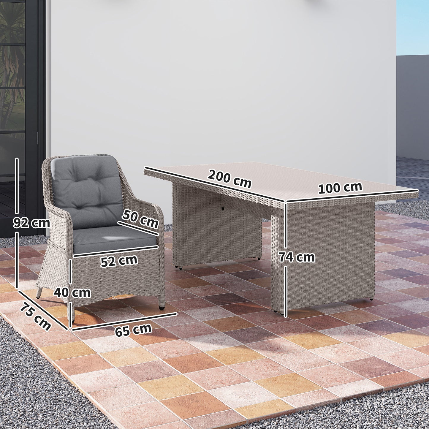 Outsunny Seven Piece Rattan Dining Set Outdoor Garden Furniture Mixed Grey Stylish Comfortable Alfresco Dining